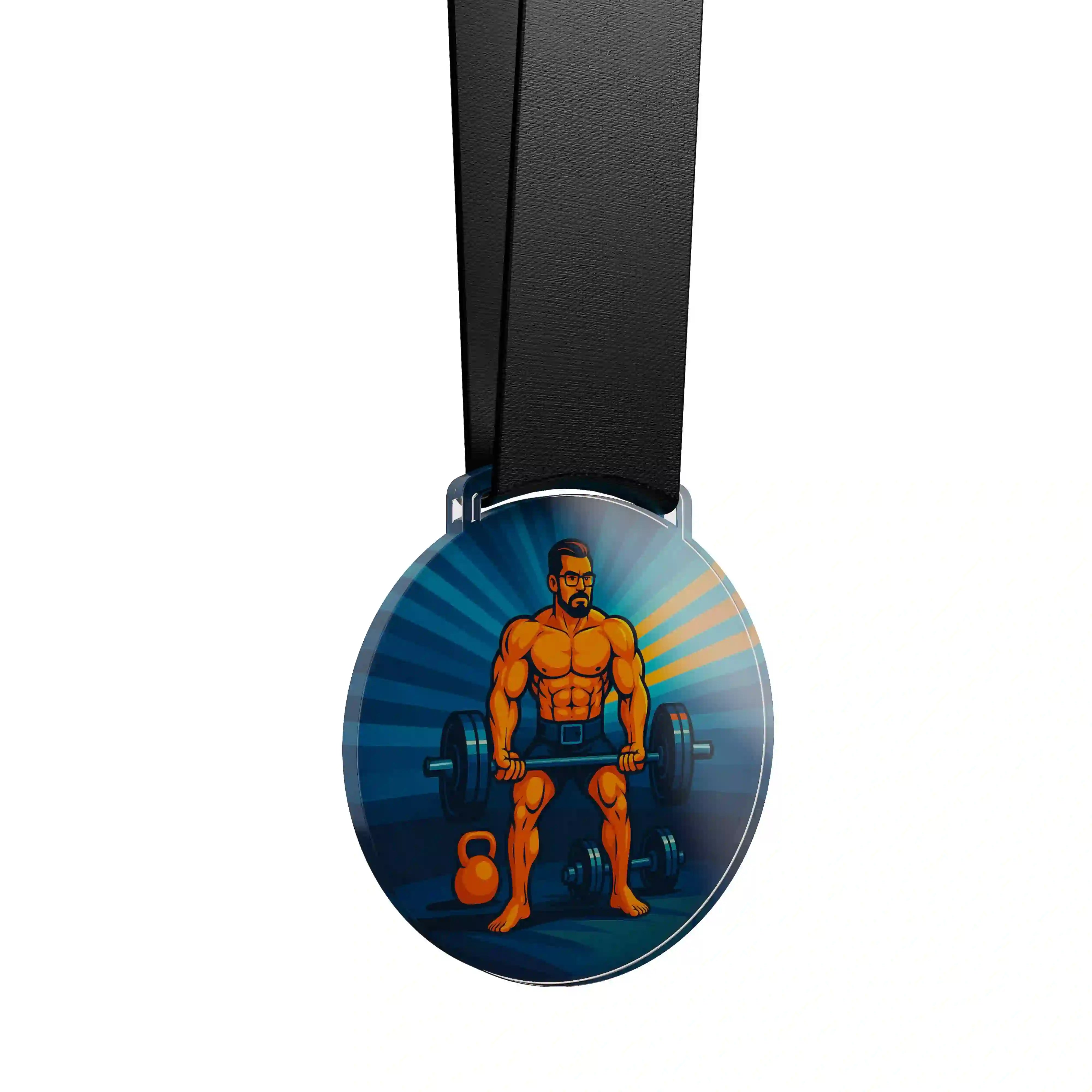 médaille en acrylique d'un homme faisant du bodybuilding