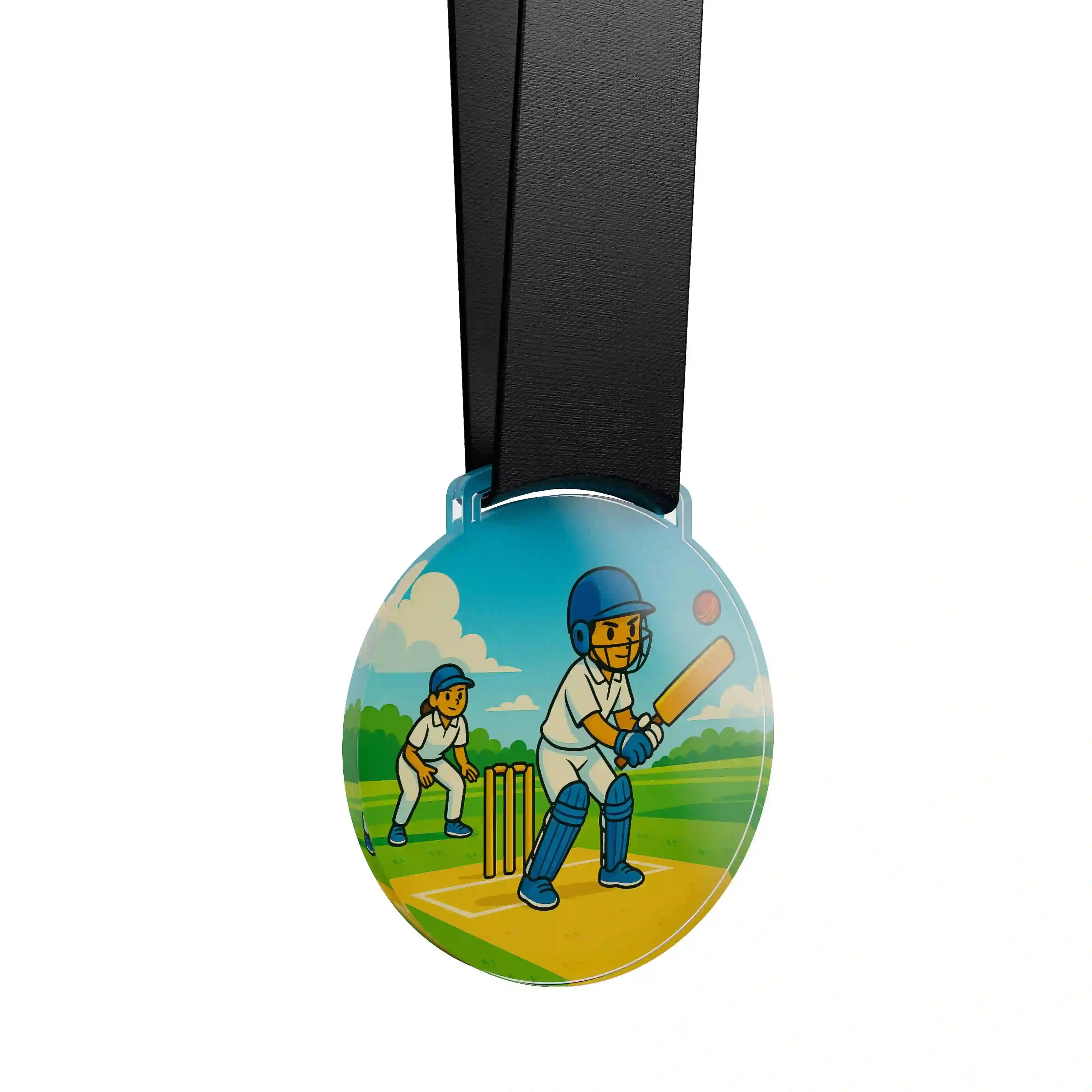 médaille acrylique d'un jeune garçon qui fait du cricket