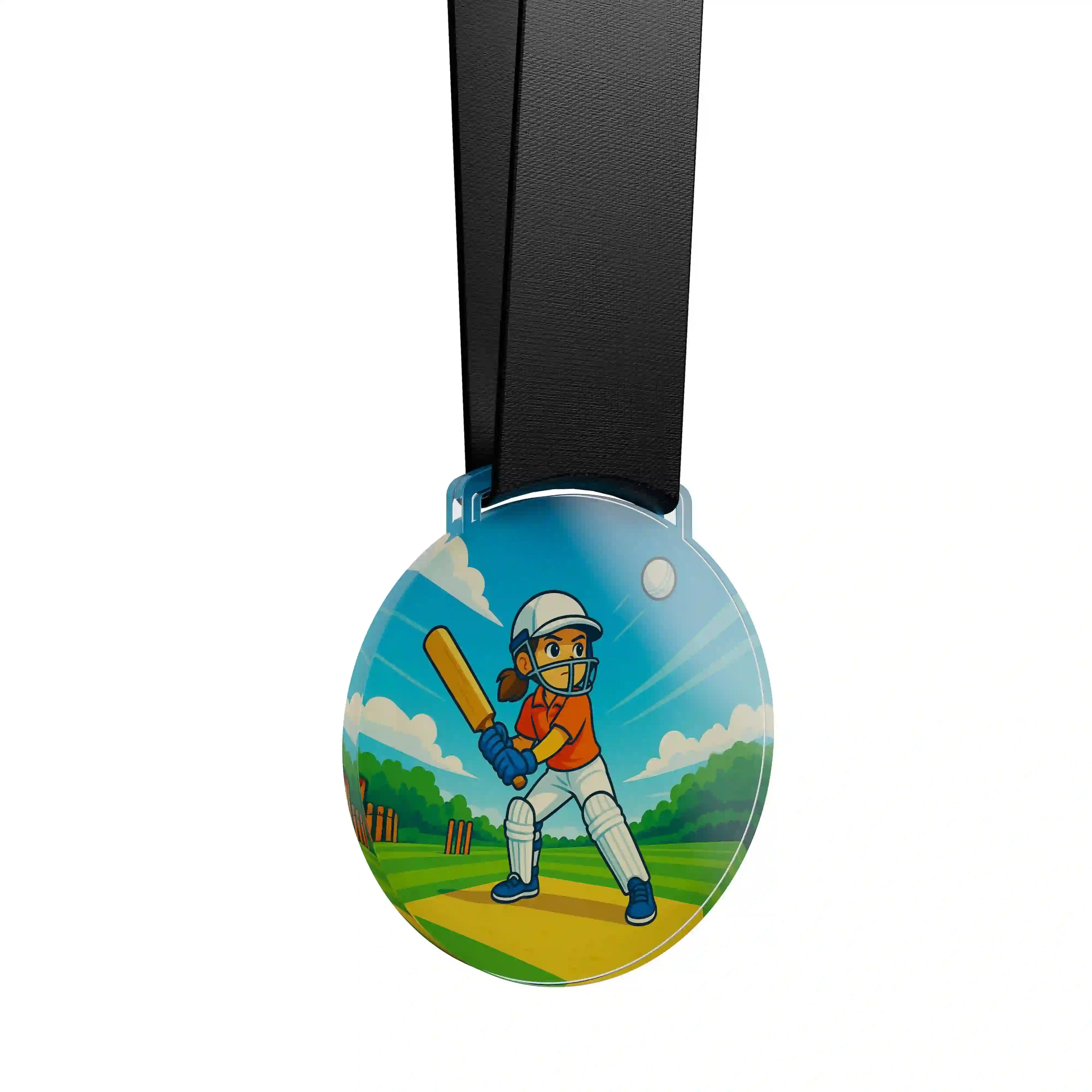 médaille acrylique d'une jeune joueuse de cricket