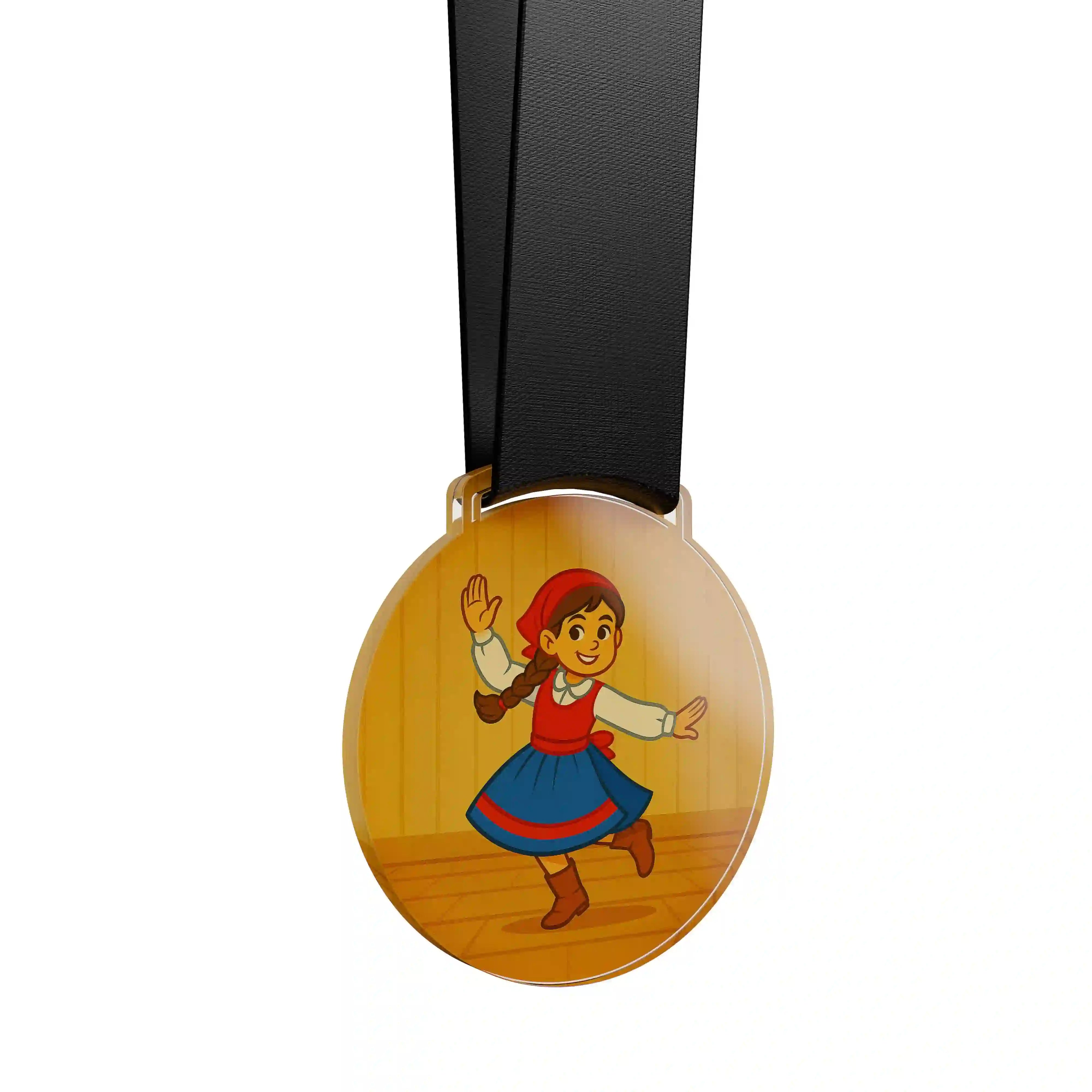 médaille acrylique d'une jeune fille faisant de la danse folklorique 