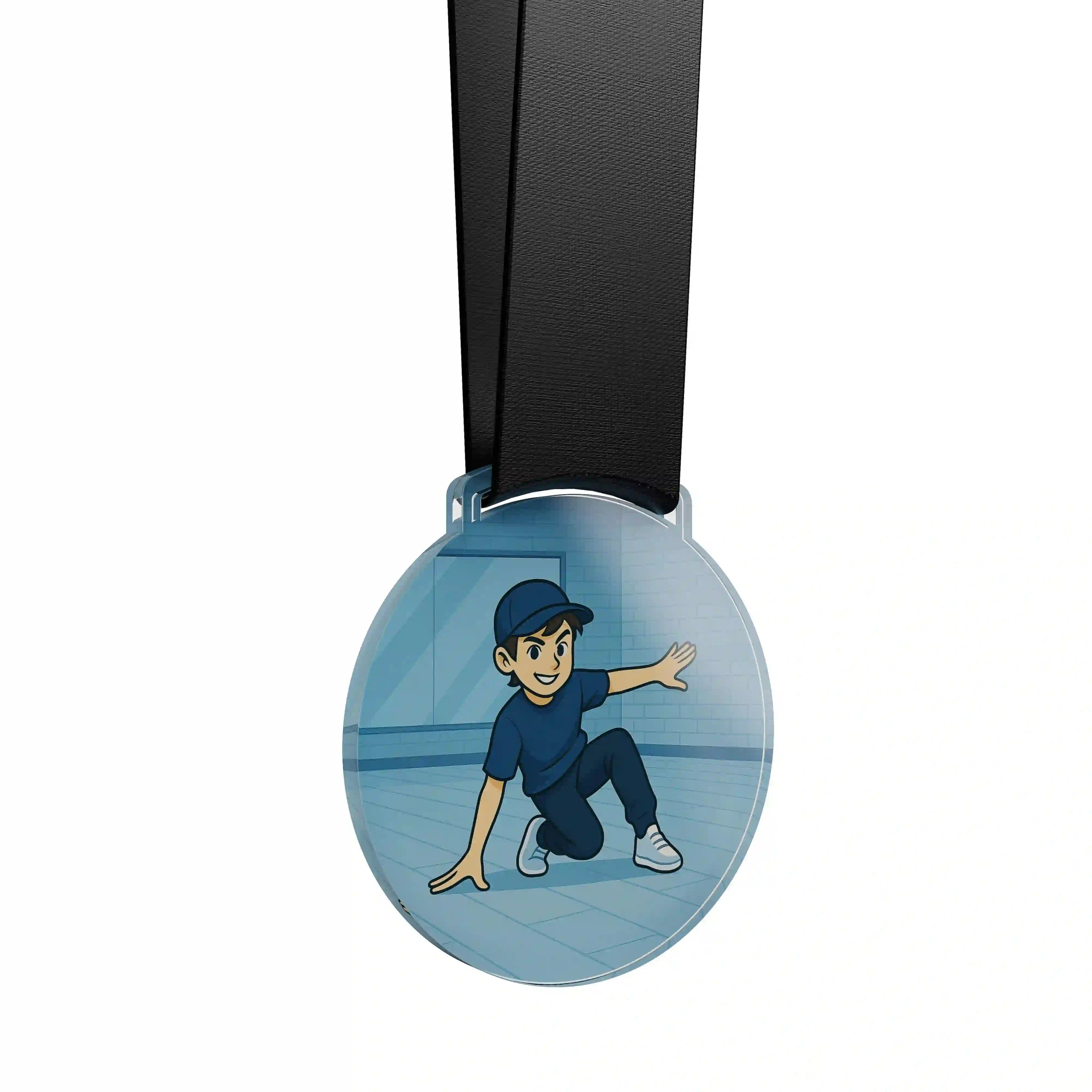 médaille acrylique d'un jeune garçon faisant de la danse hip hop