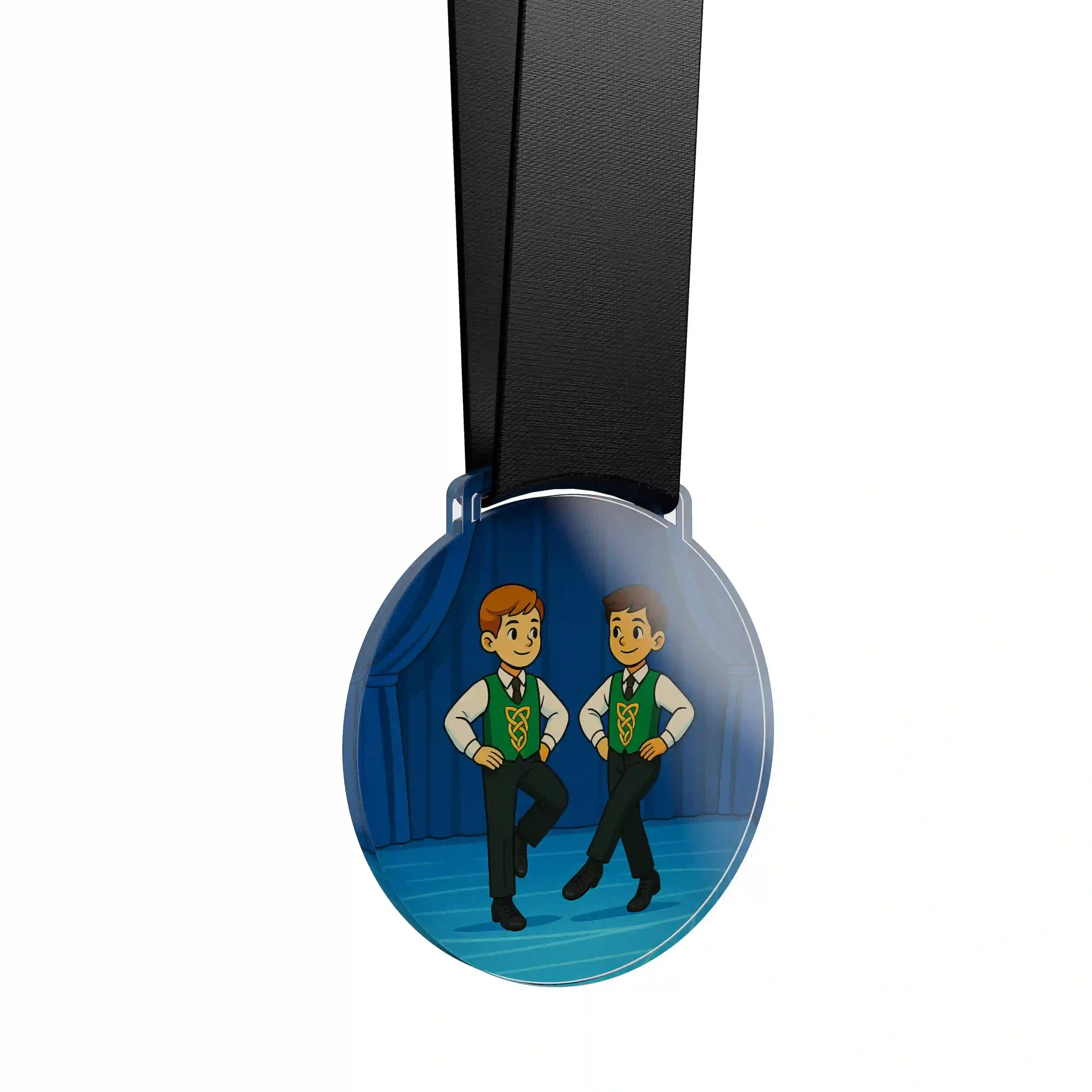 médaille acrylique d'un duo de jeune garçon faisant de la danse irlandaise