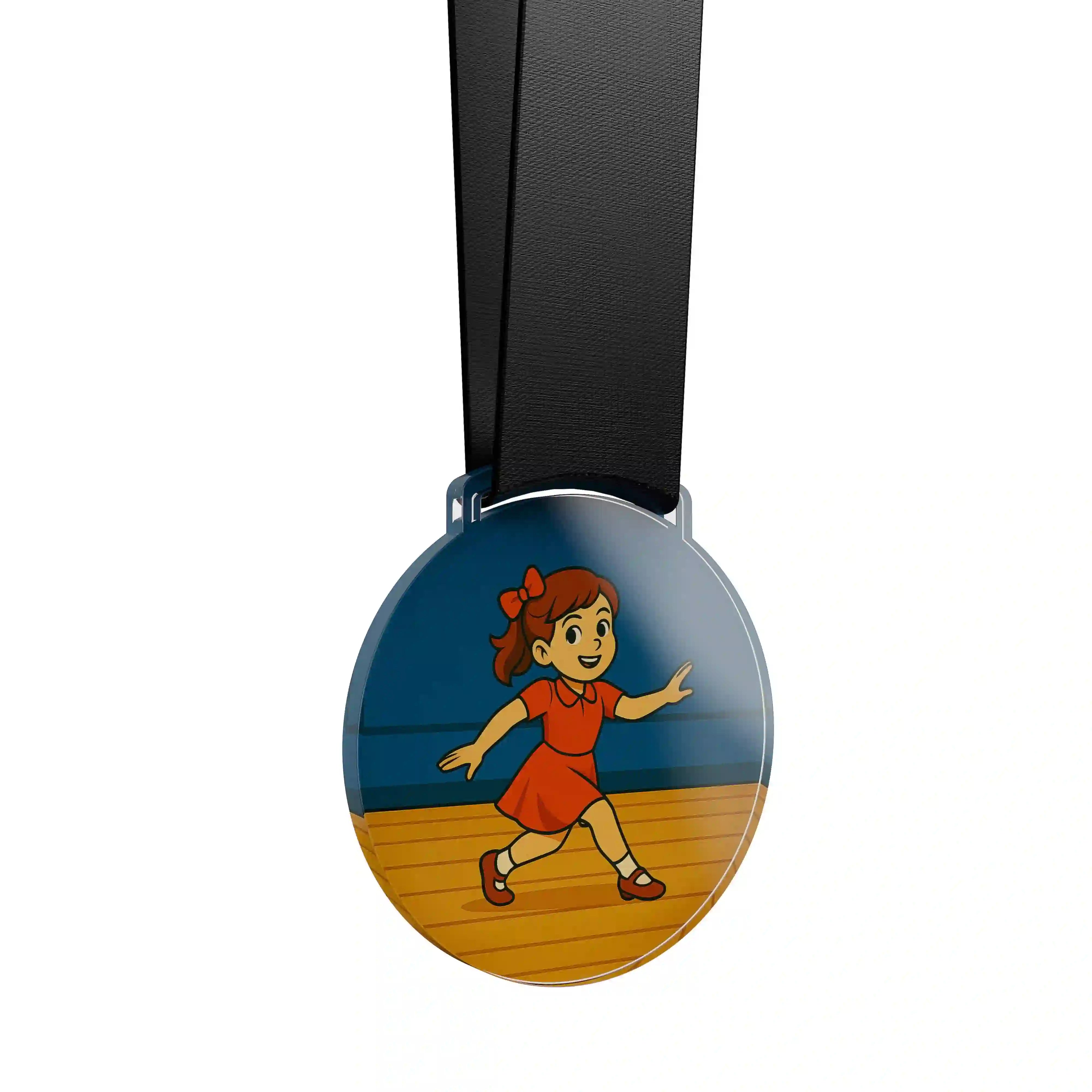 médaille acrylique d'une jeune fille faisant de la danse swing