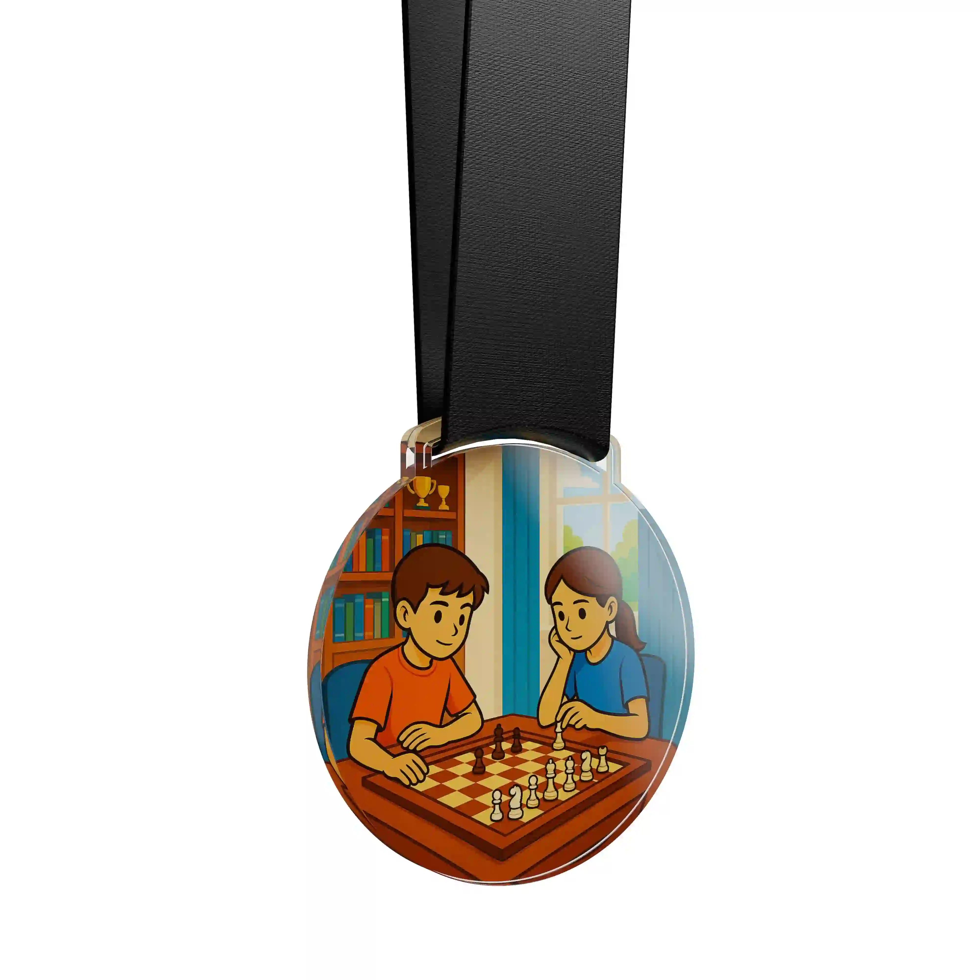 médaille acrylique d'enfants faisant des échecs 