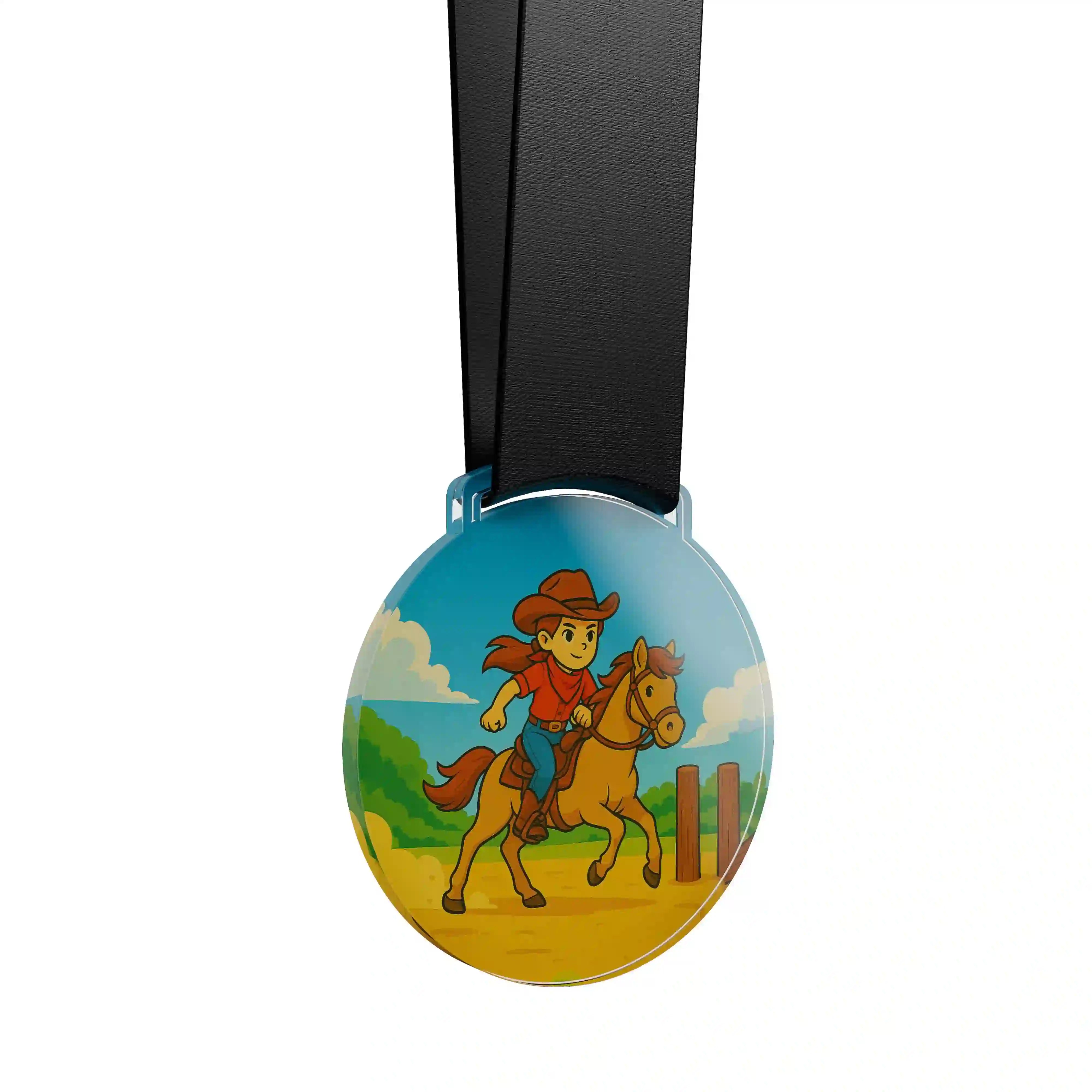 médaille acrylique d'une jeune fille faisant de l’équestre western