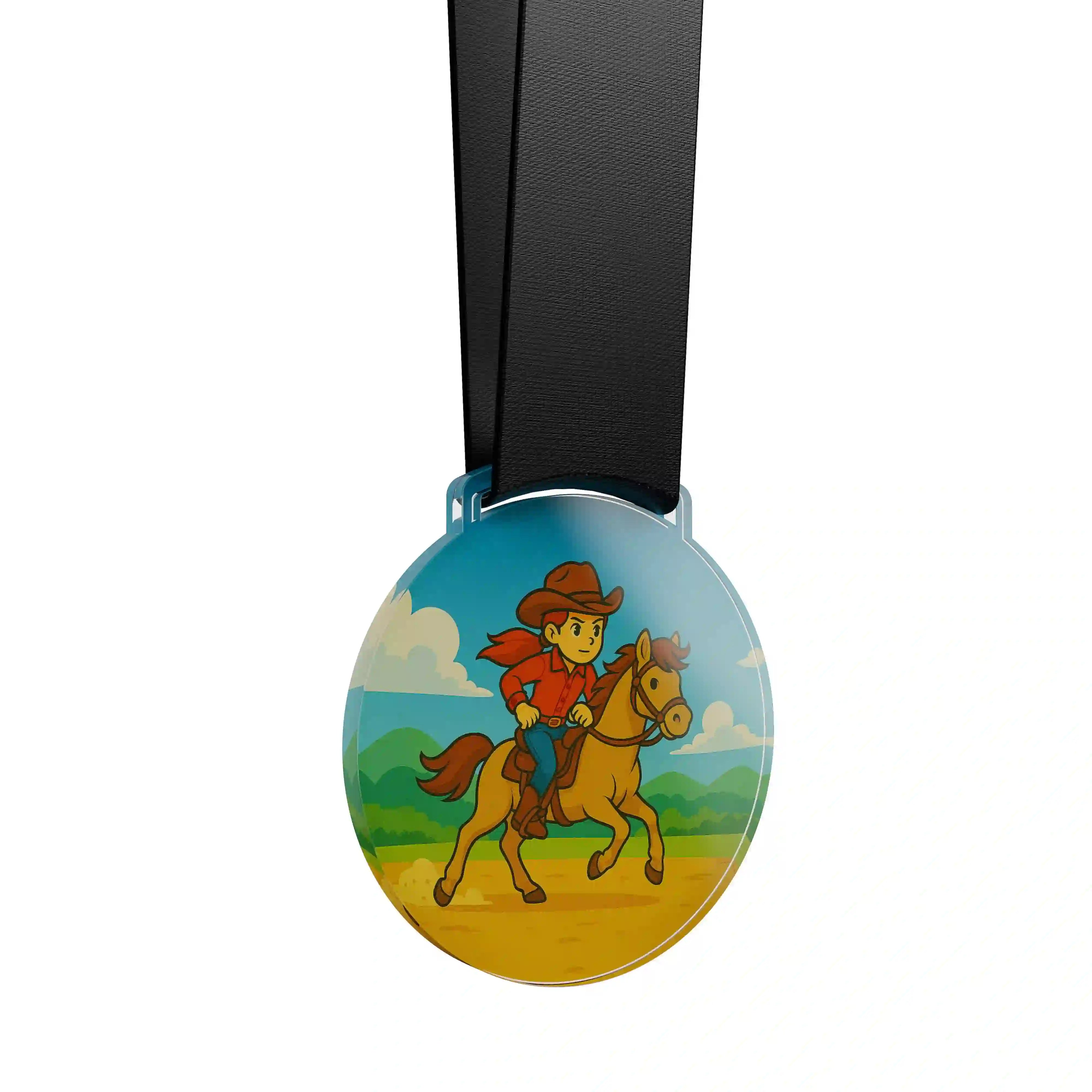 médaille acrylique d'une jeune fille faisant de l’équestre western