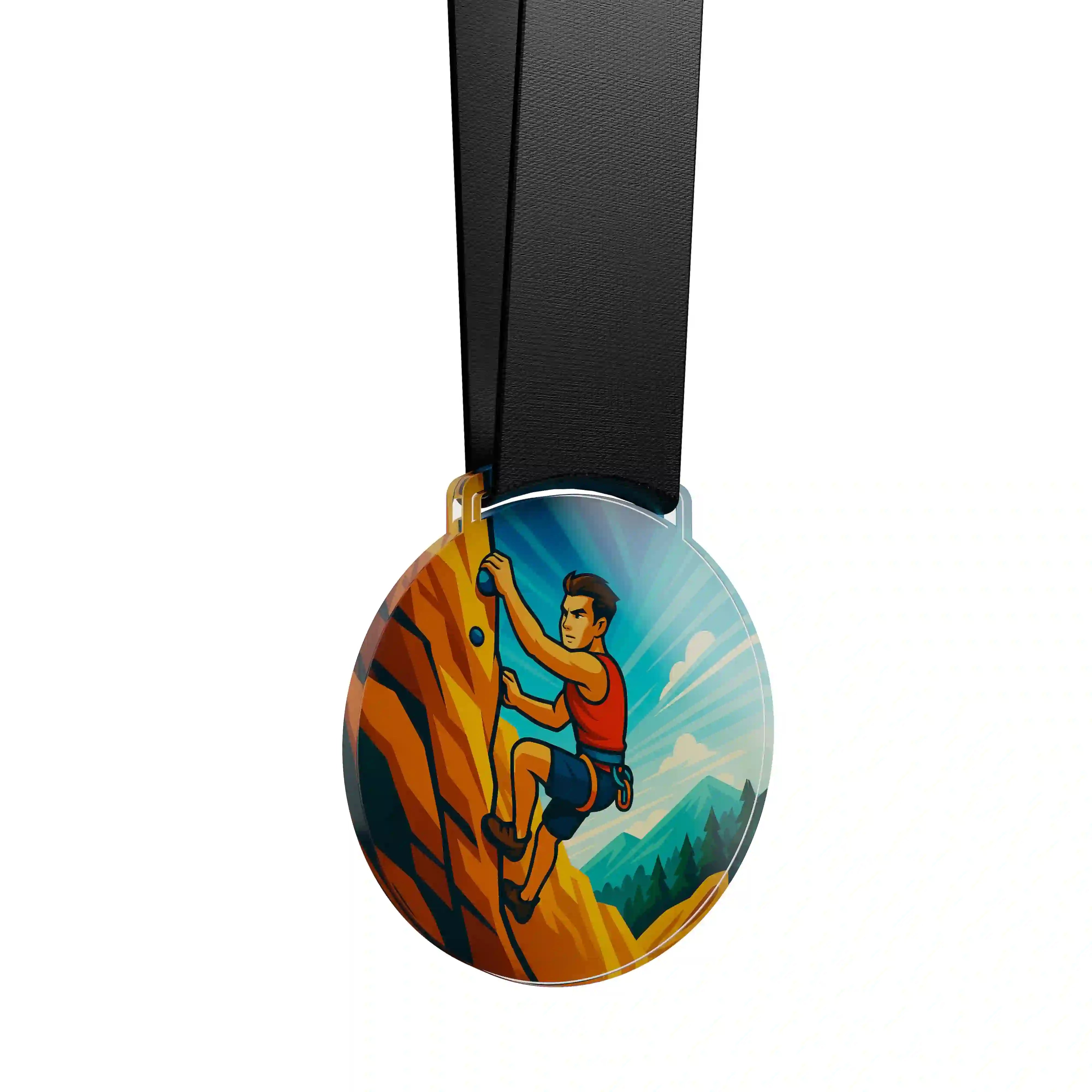 médaille acrylique d'un homme faisant de l'escalade