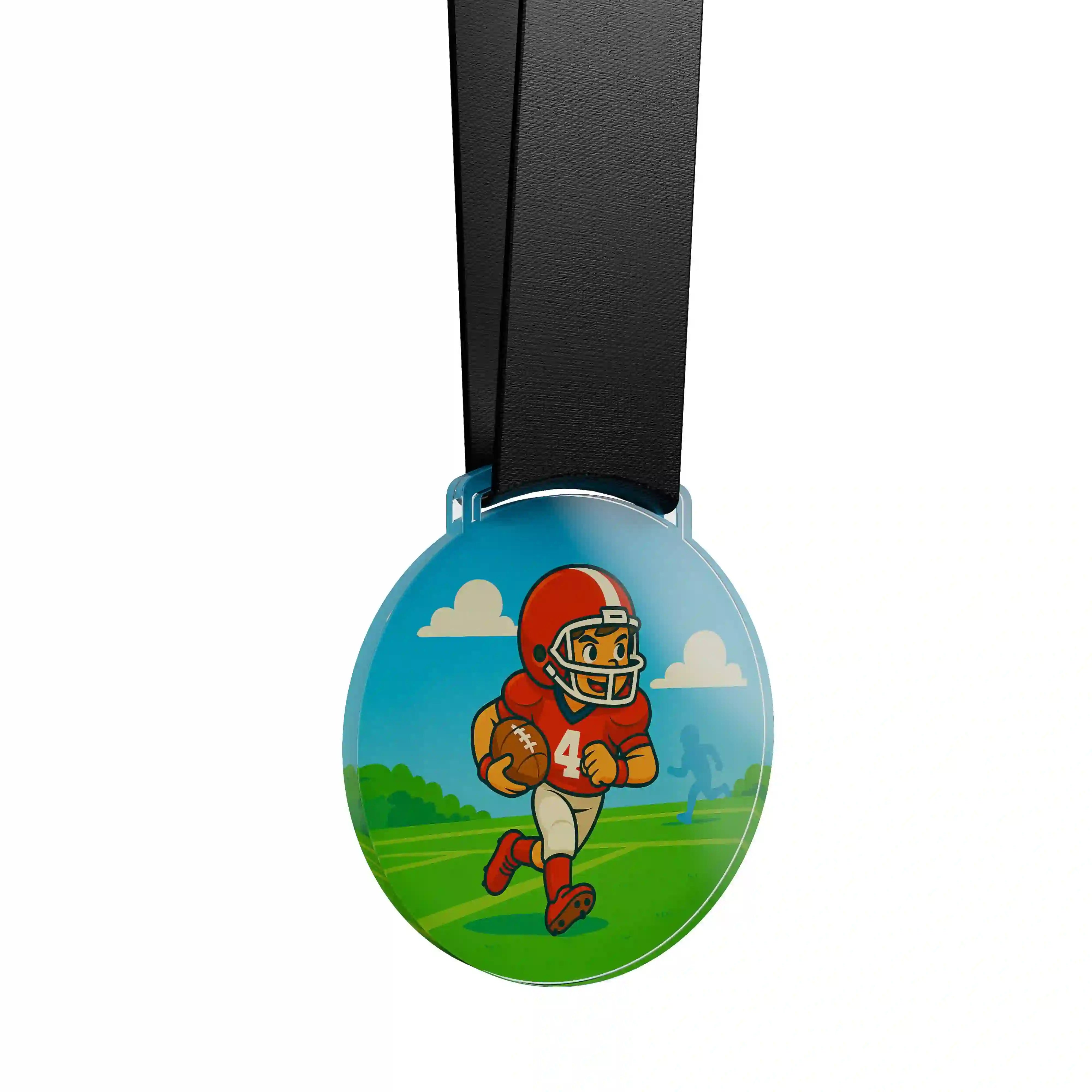 médaille acrylique d'un jeune garçon faisant du football américain 