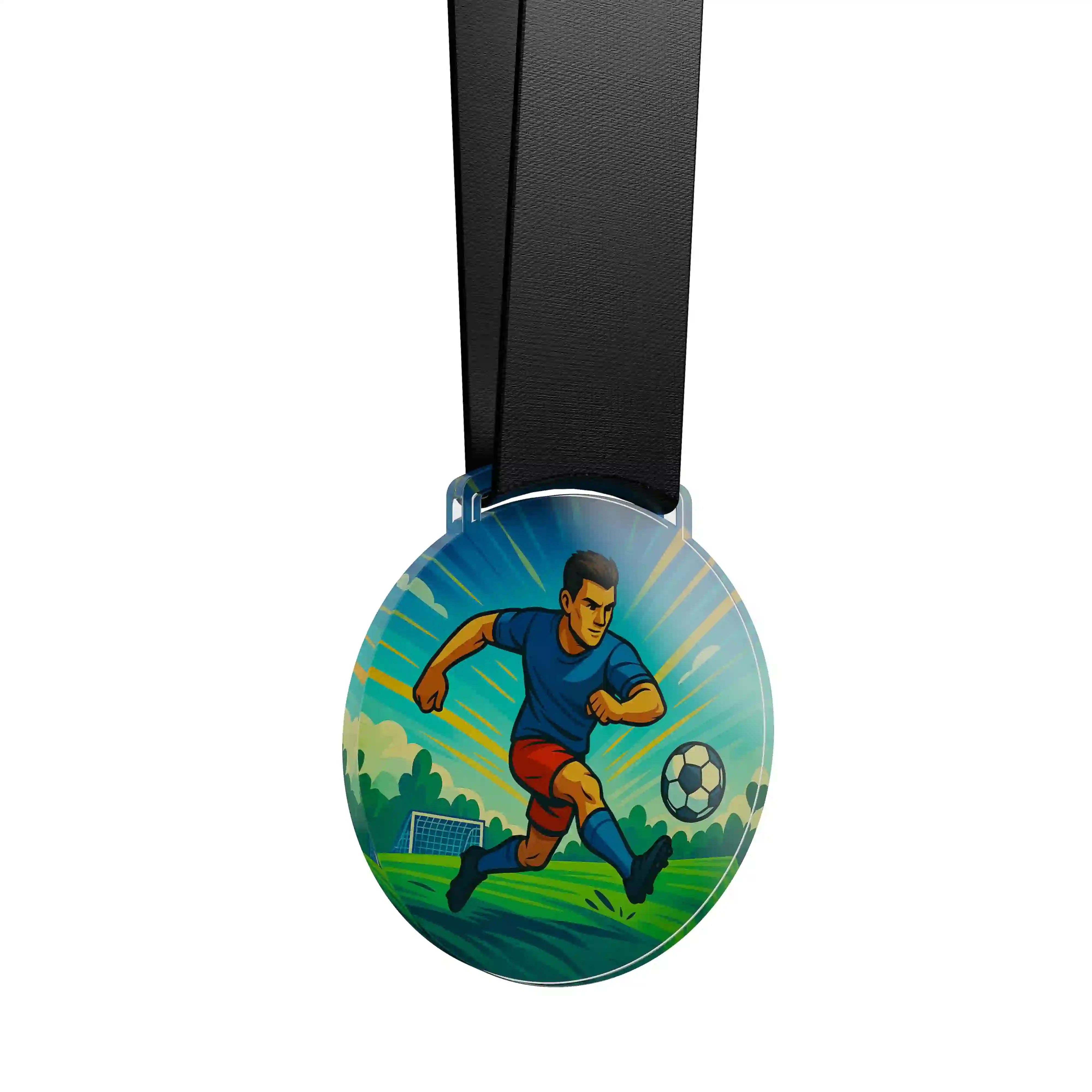 médaille acrylique d'un homme faisant du football 