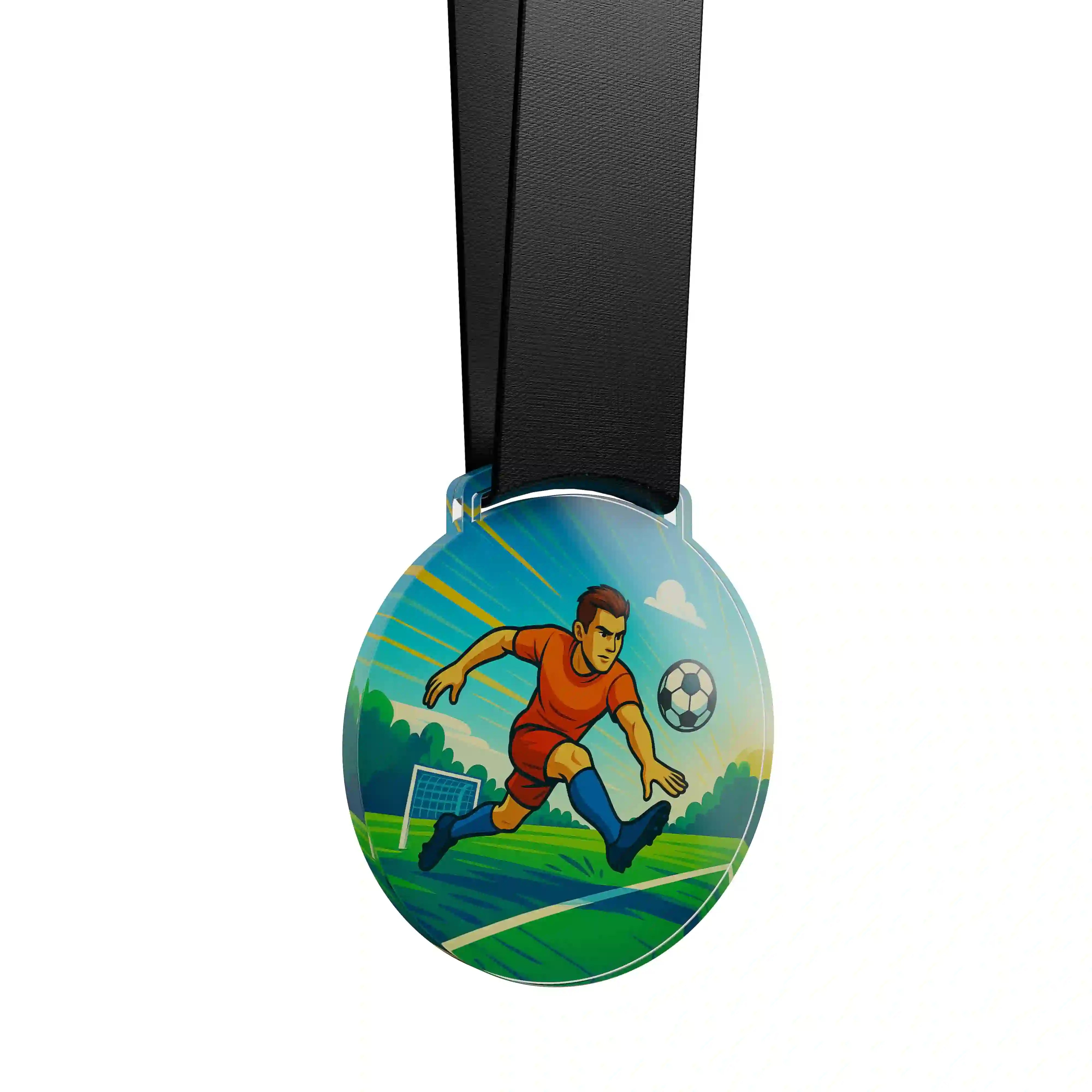 médaille acrylique d'un homme faisant du football 