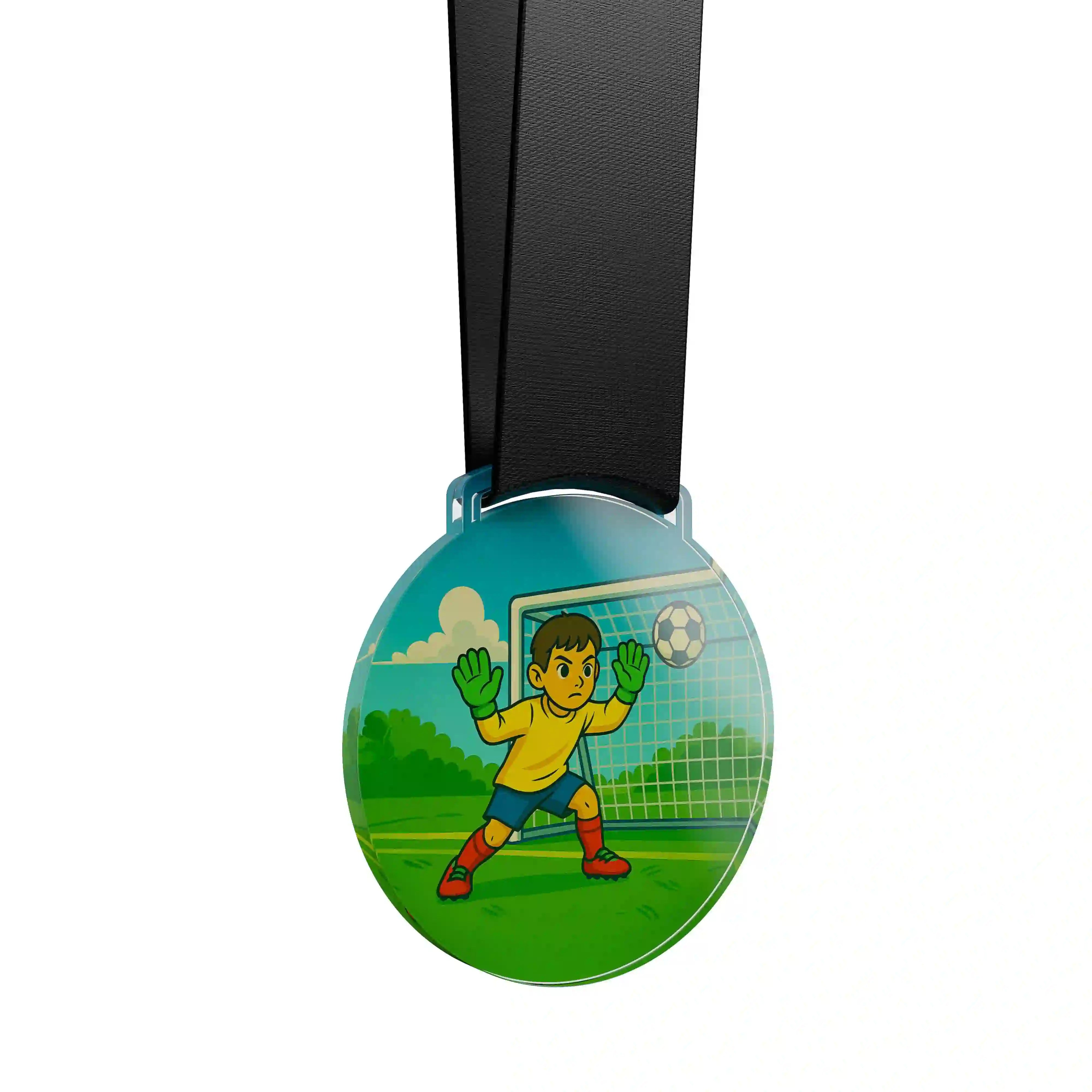 médaille acrylique d'un jeune garçon gardien de foot 