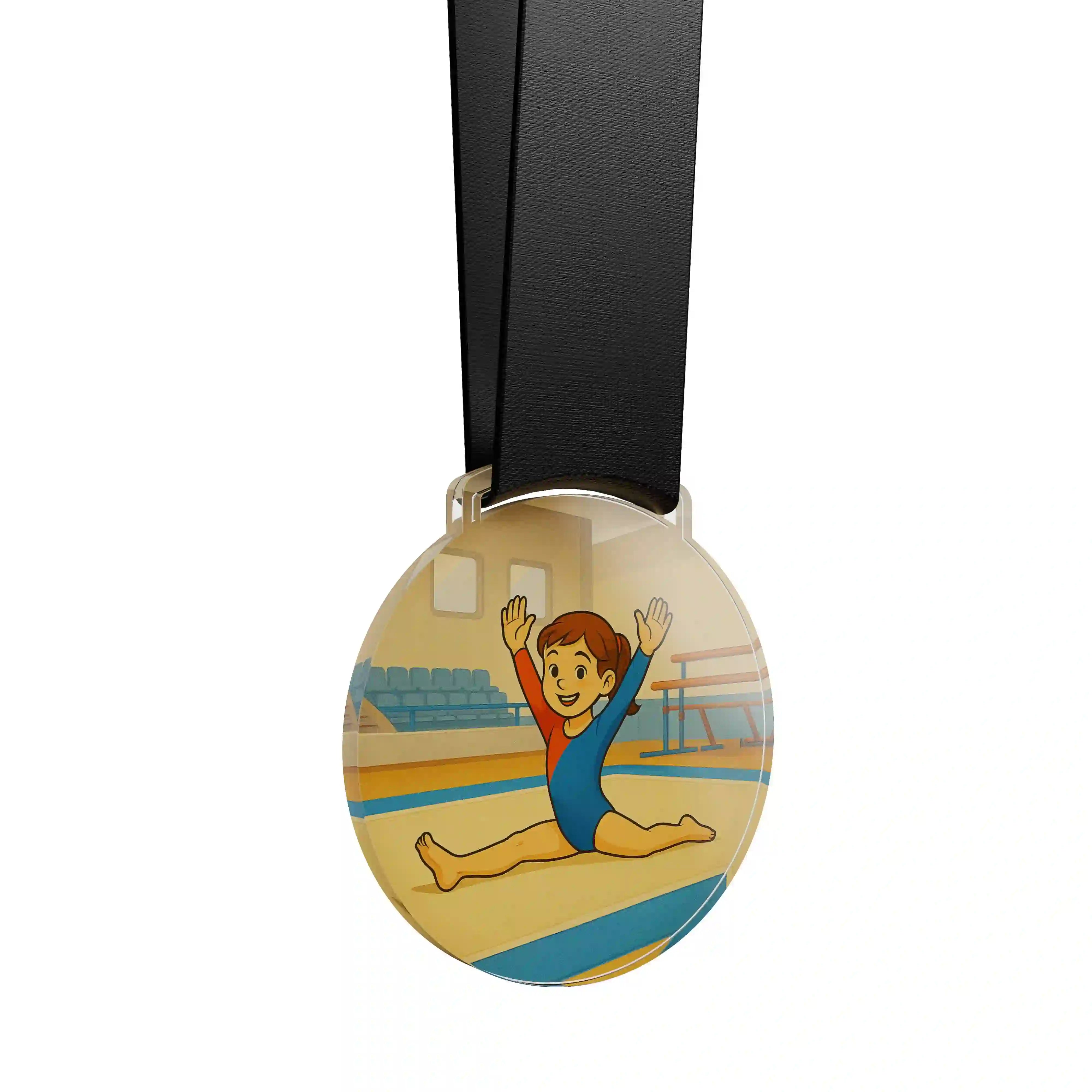 médaille acrylique d'une jeune fille faisant de la gymnastique 