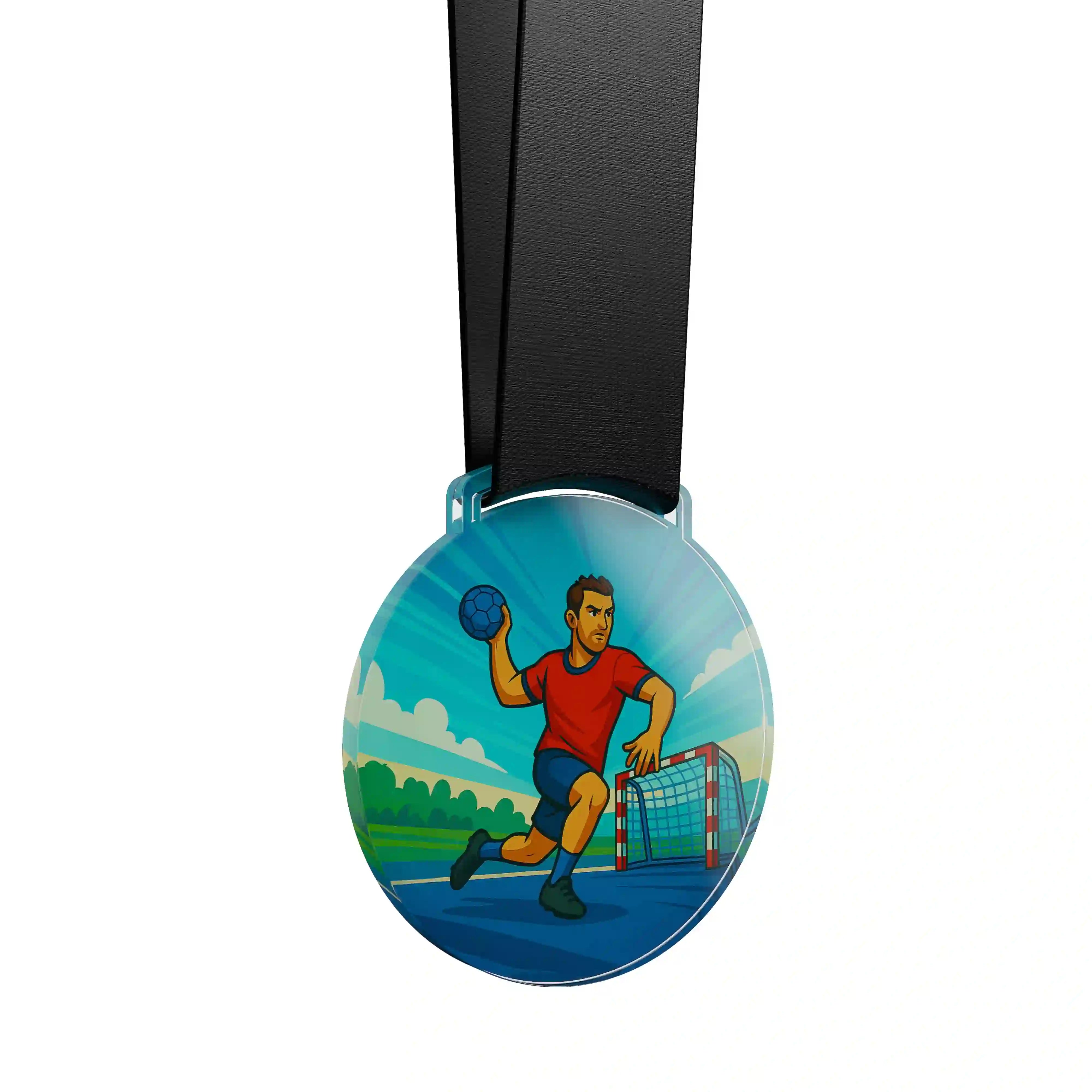 médaille acrylique d'un homme faisant du handball 