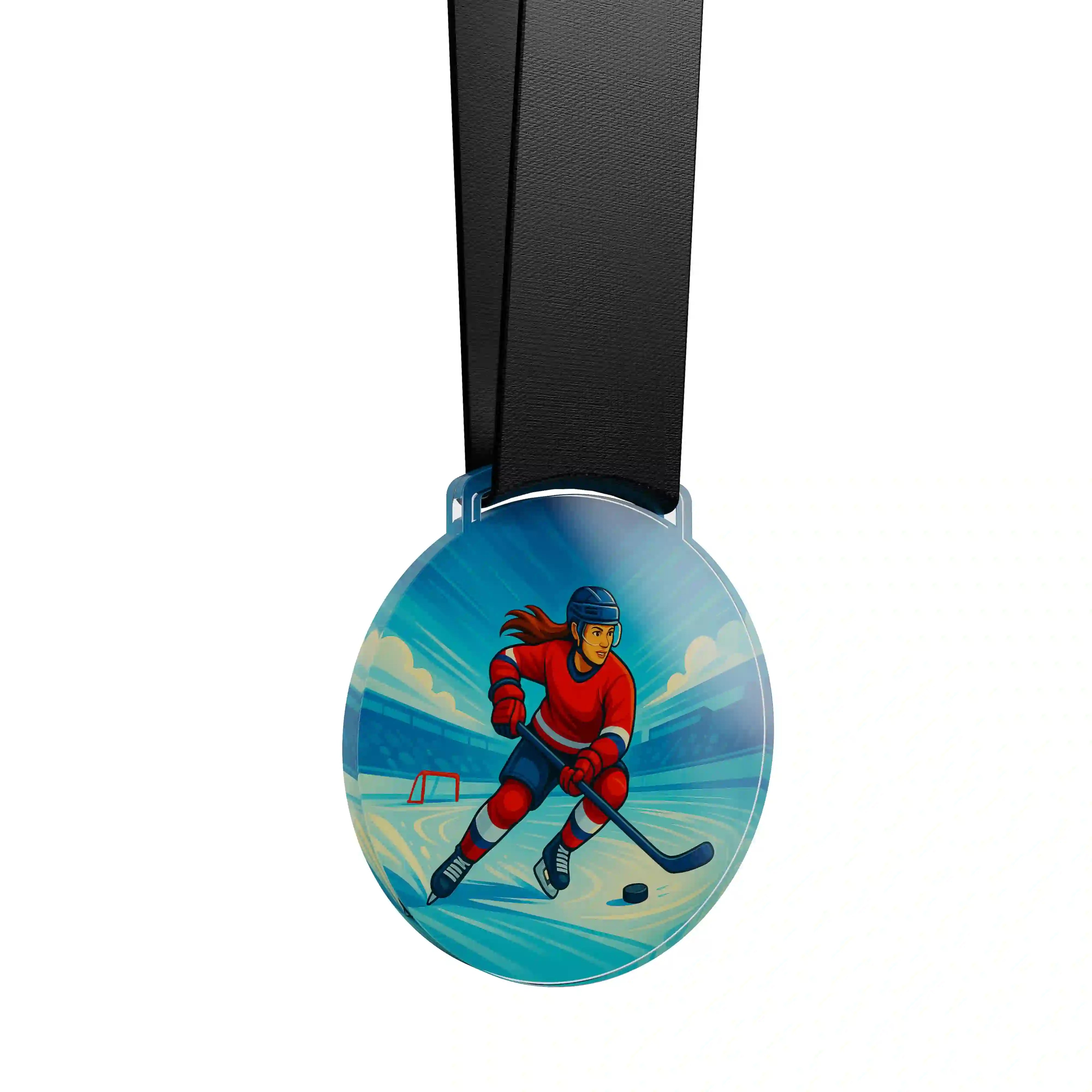médaille acrylique d'une femme faisant du hockey sur glace 