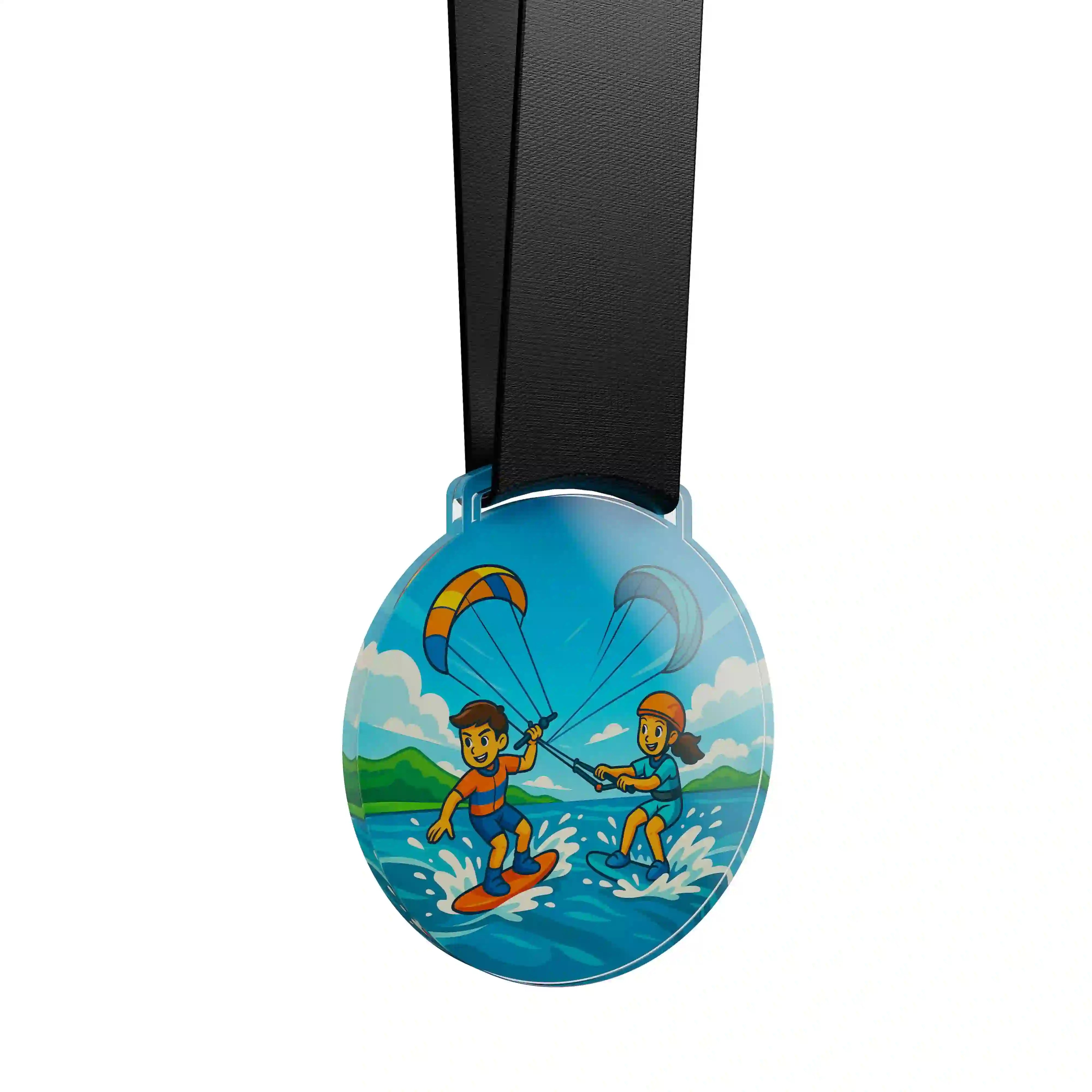médaille acrylique d'enfants faisant du kitesurf