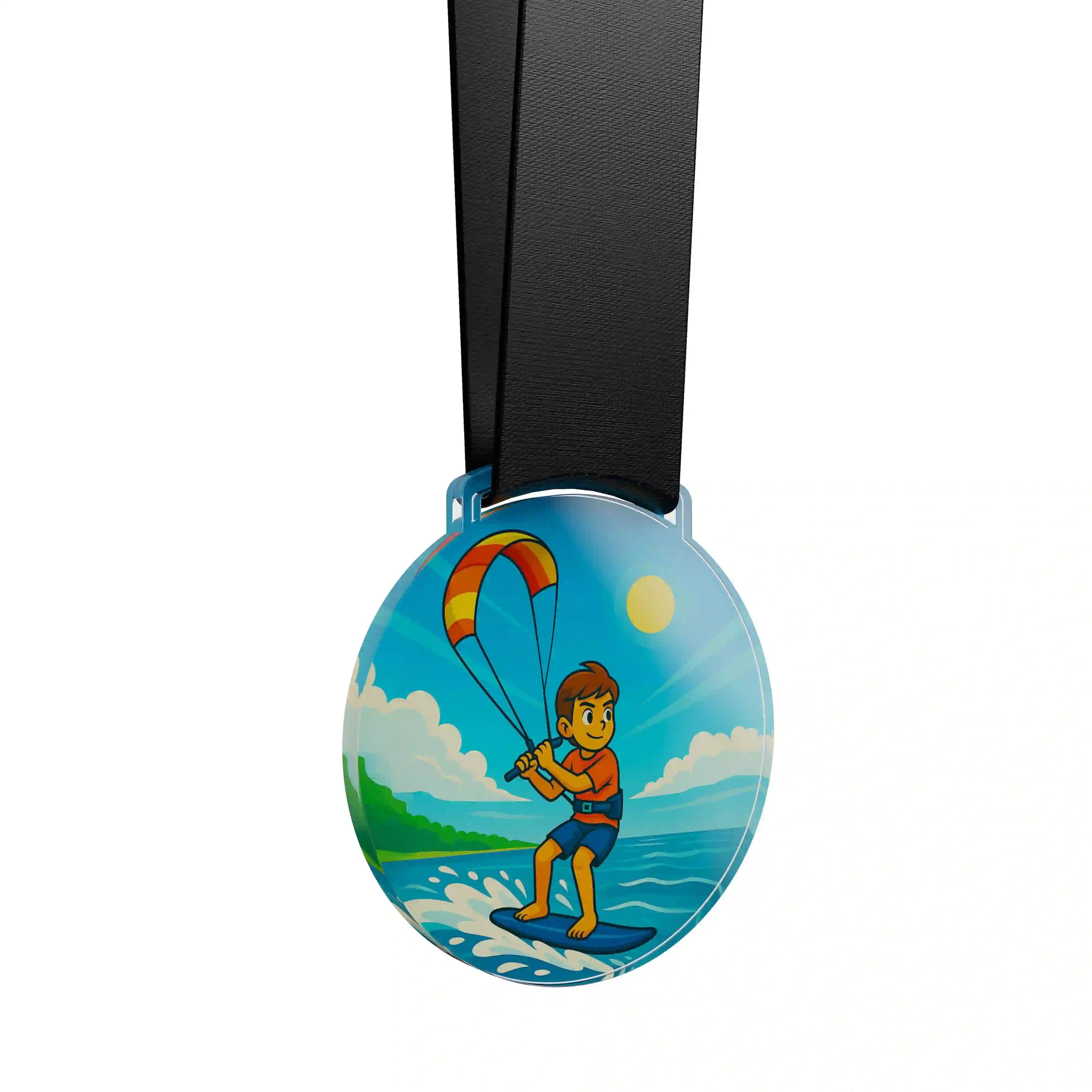 médaille acrylique d'un garçon faisant du kitesurf
