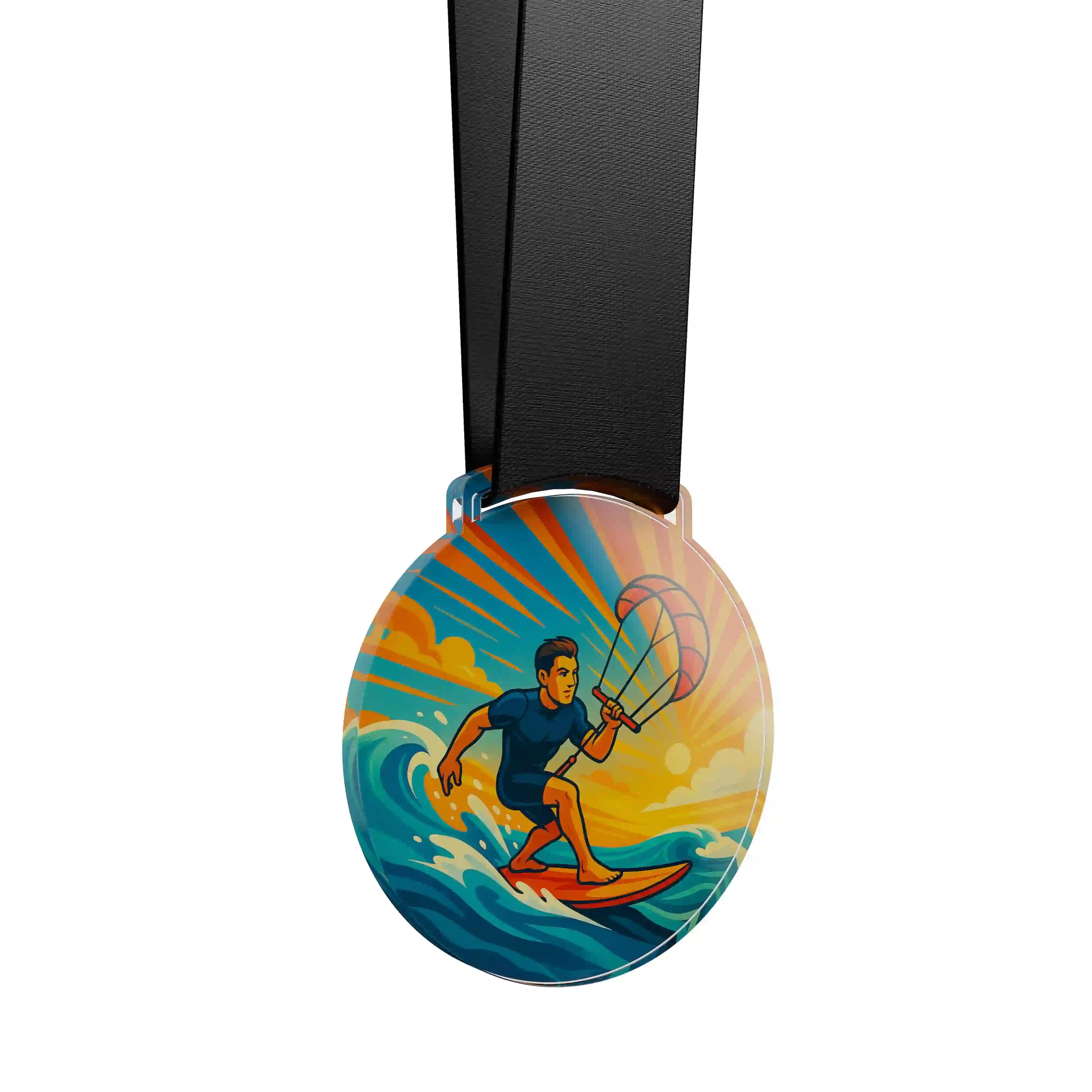 médaille acrylique d'un homme faisant du kitesurf 