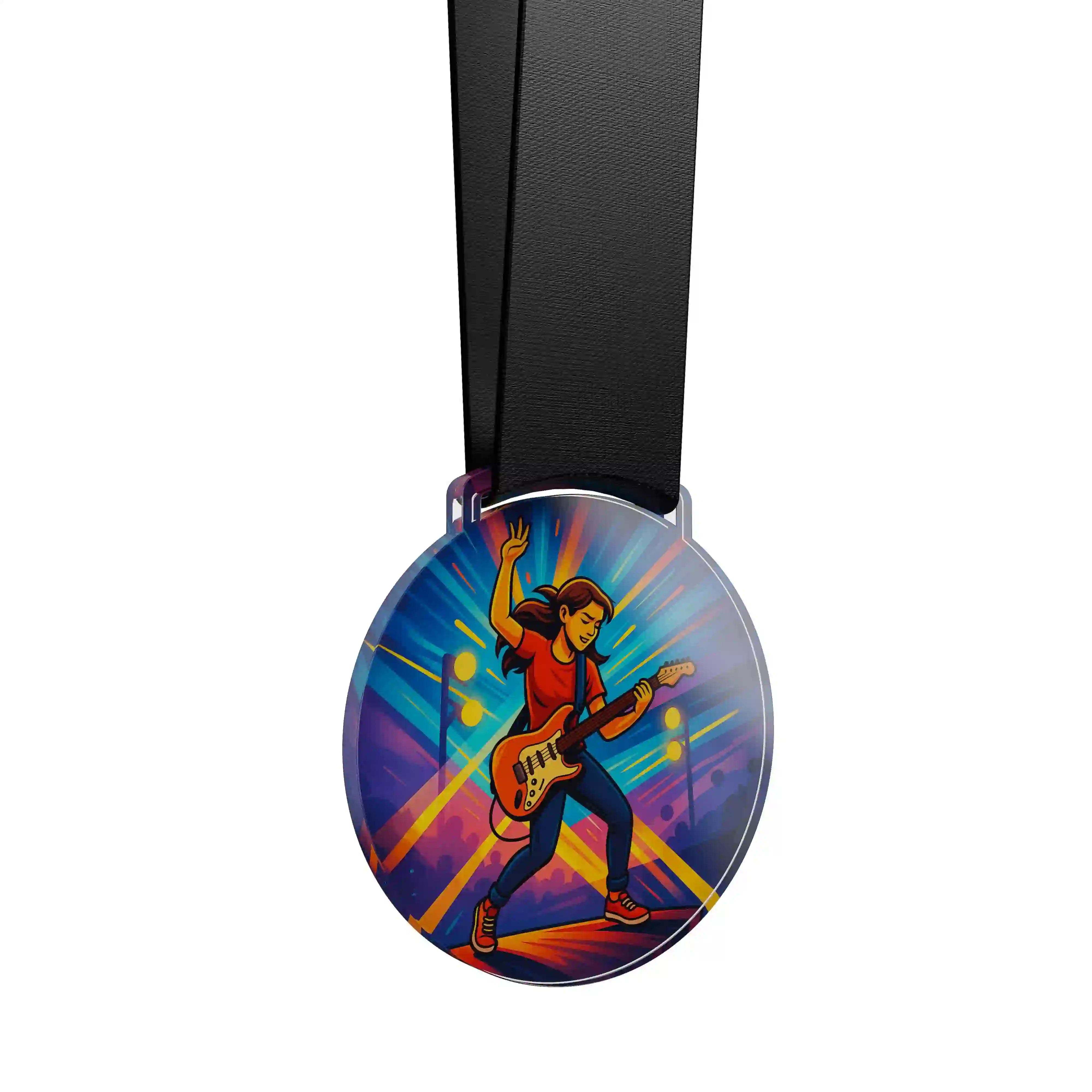 médaille acrylique d'une femme faisant de la musique 