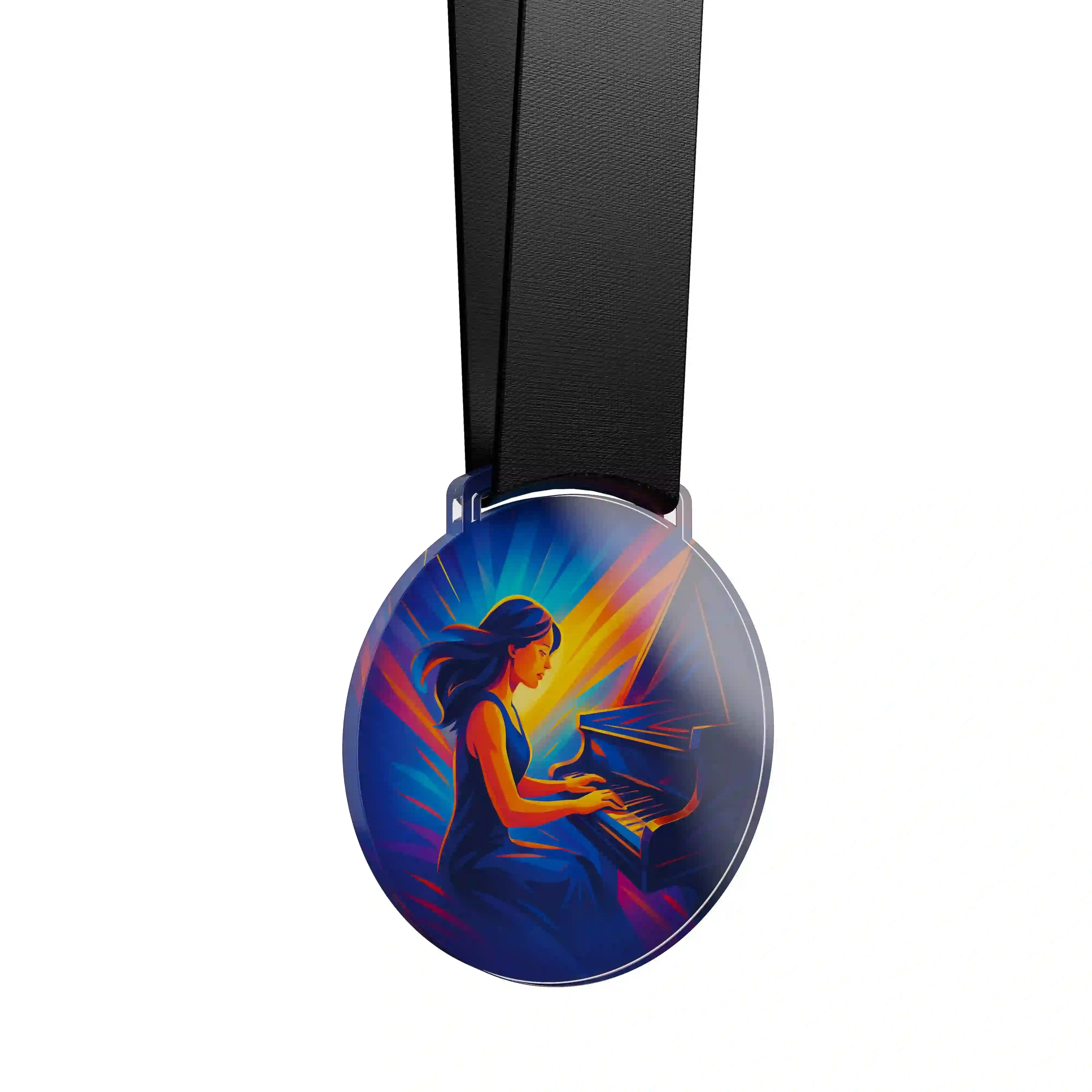 médaille acrylique d'une femme faisant de la musique 