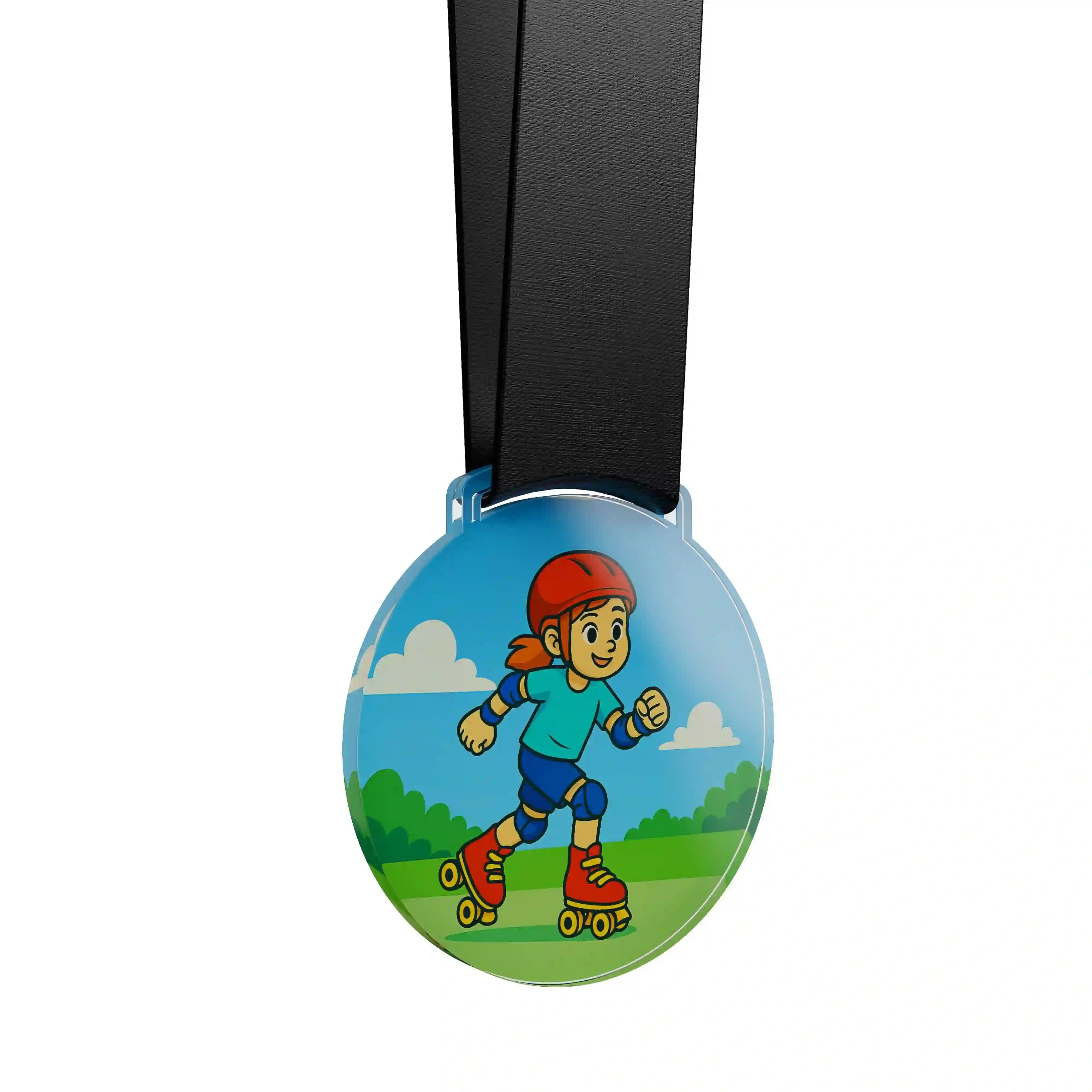 médaille acrylique d'une jeune fille faisant du patin