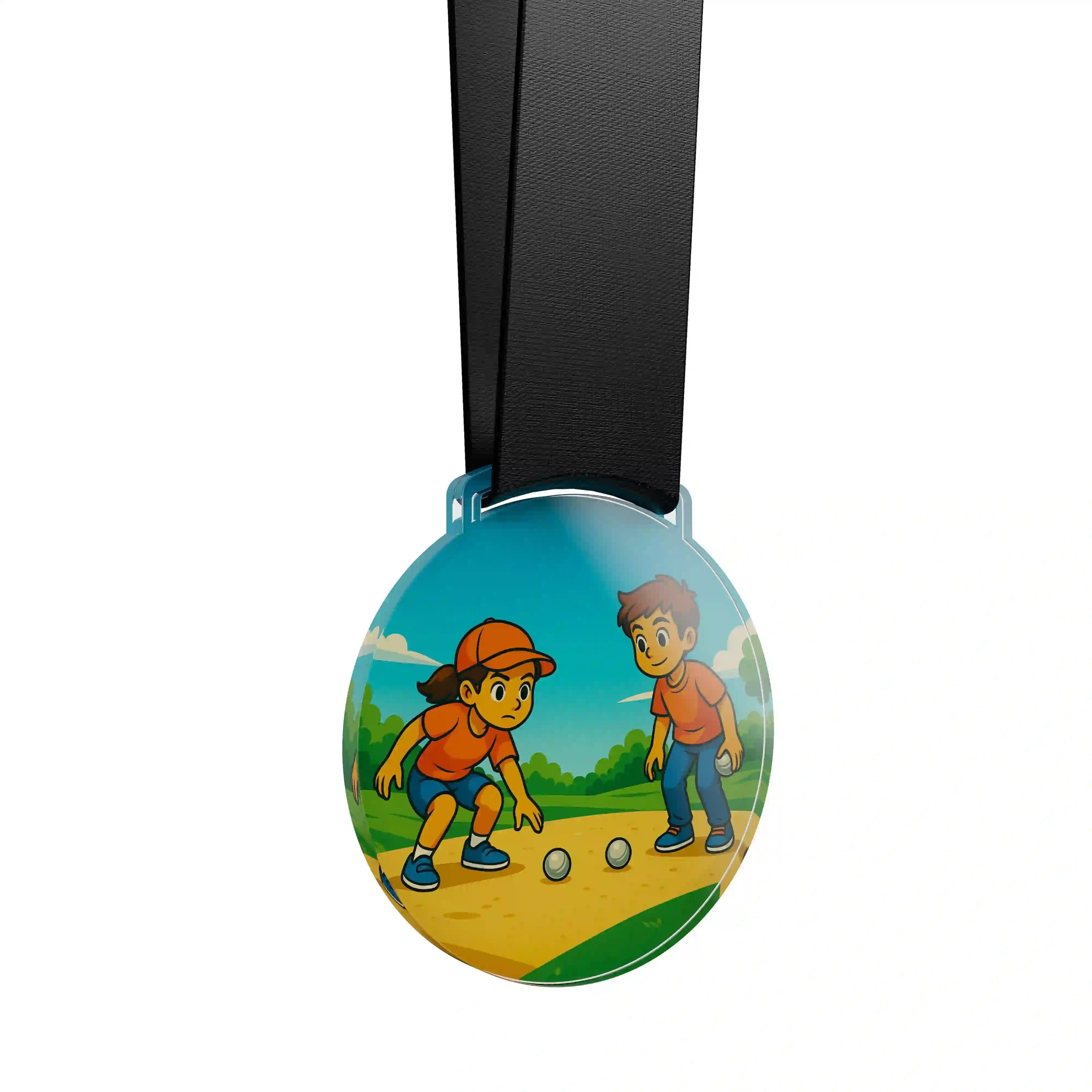 médaille acrylique d'enfants faisant de la pétanque 
