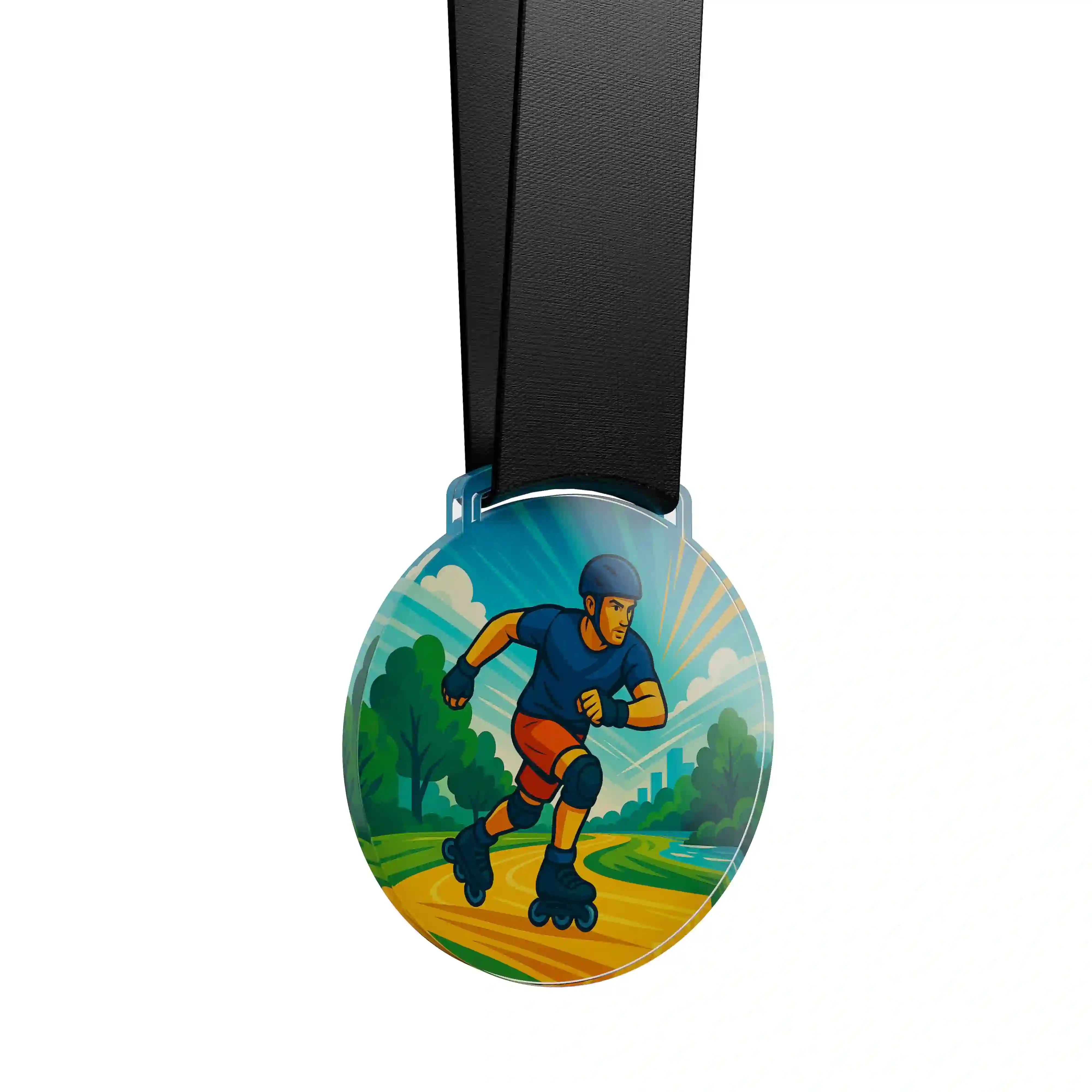 médaille acrylique d'un homme faisant du roller