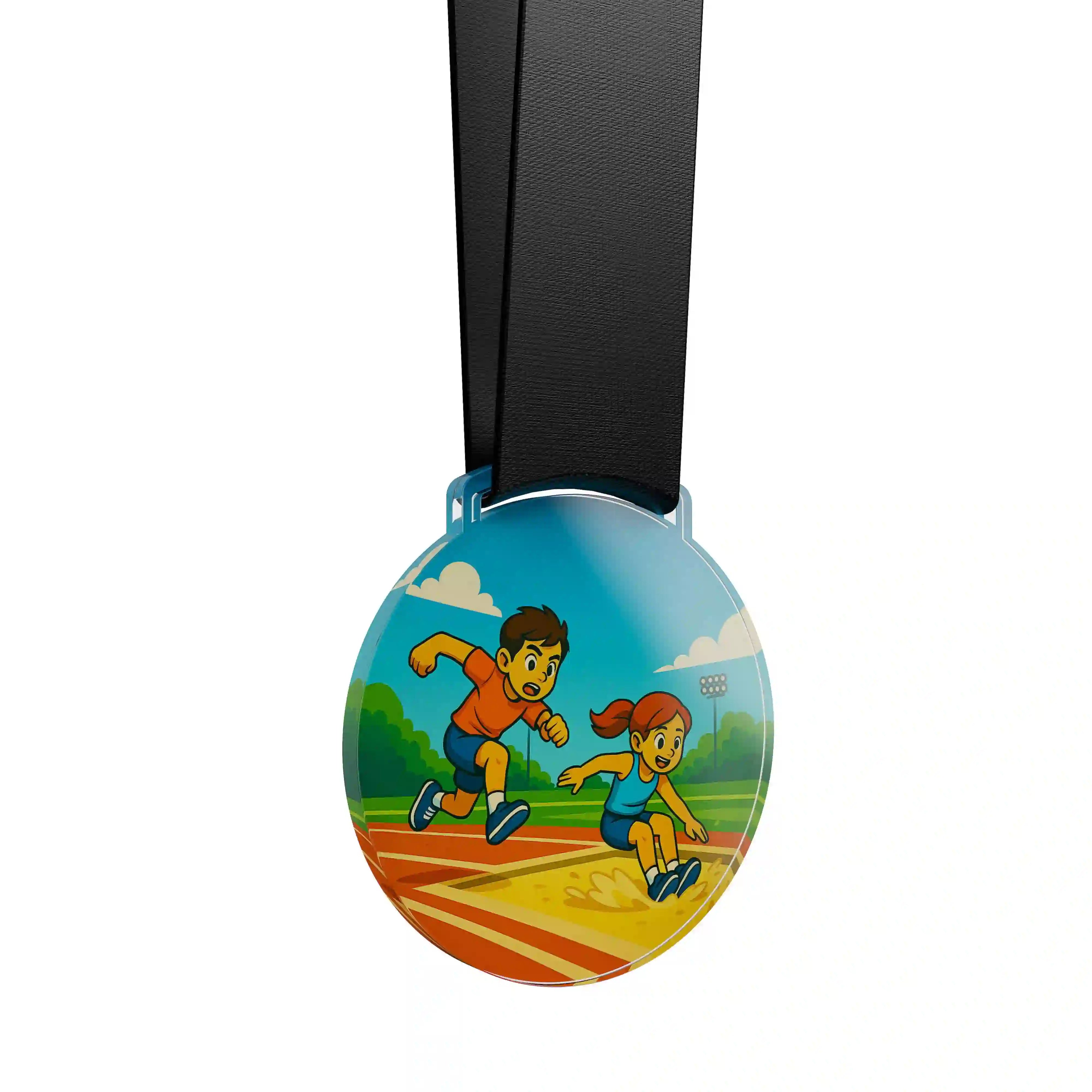 médaille acrylique d'enfants faisant du saut en longueur 