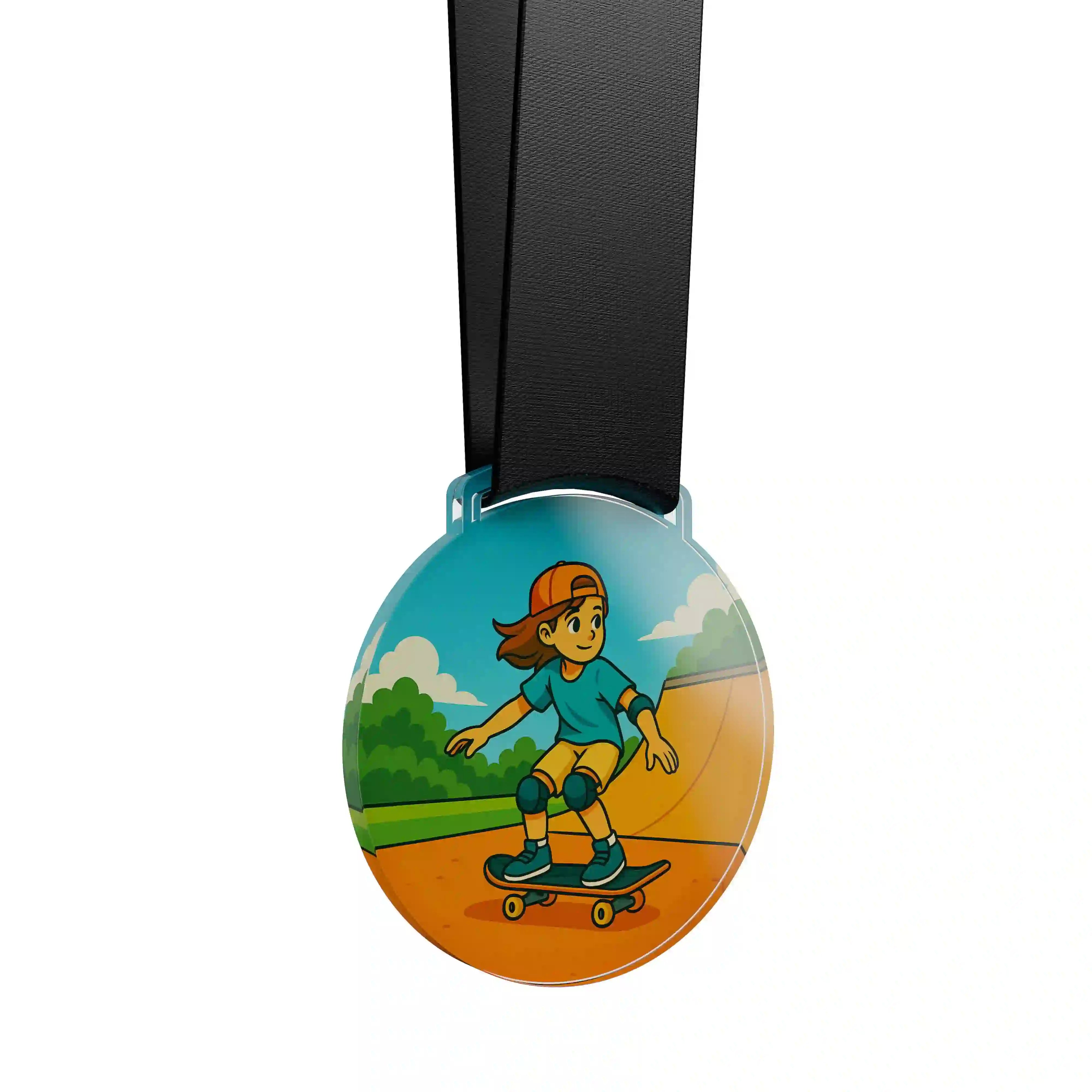 médaille acrylique d'une jeune fille faisant du skate
