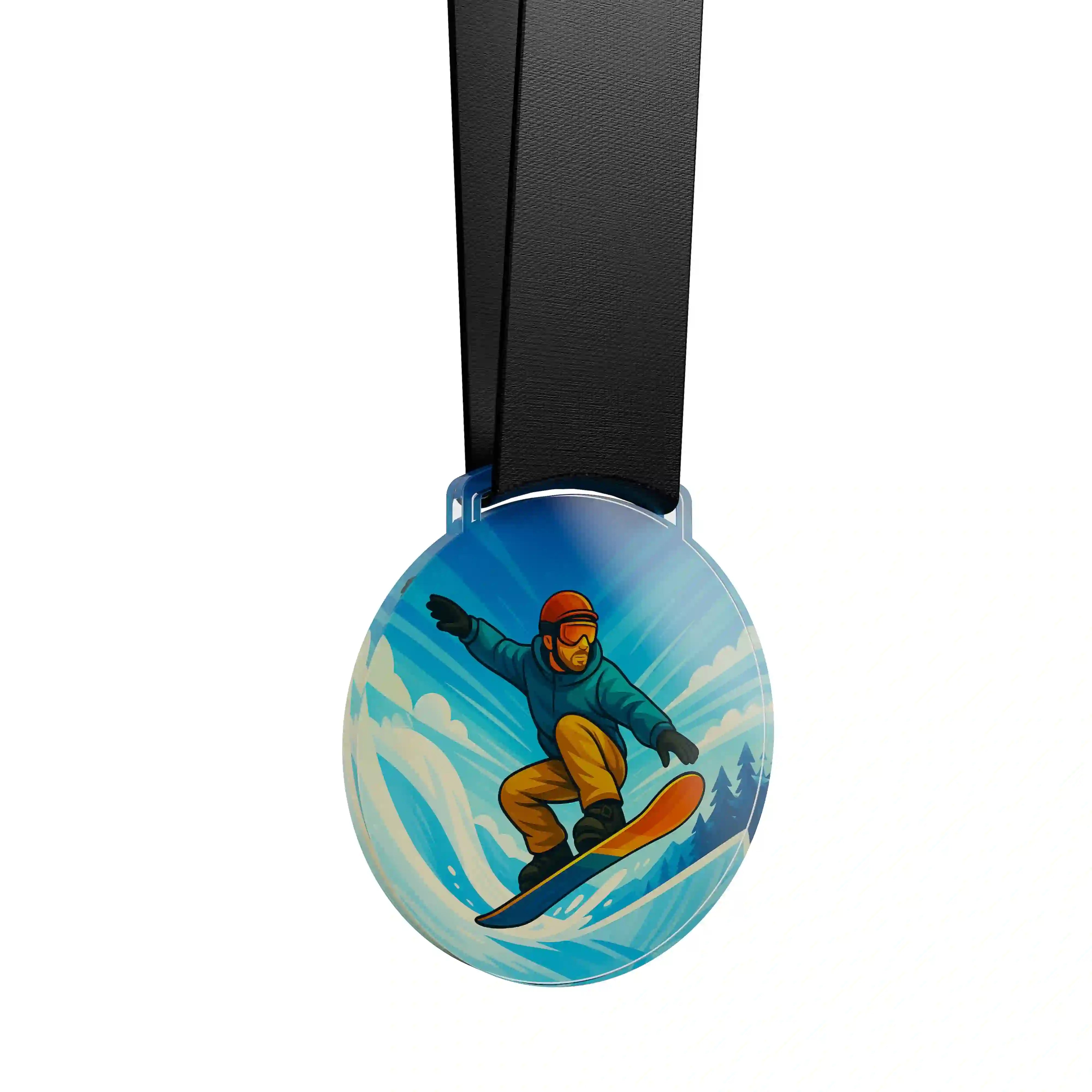 médaille acrylique d'un homme faisant du snowboard