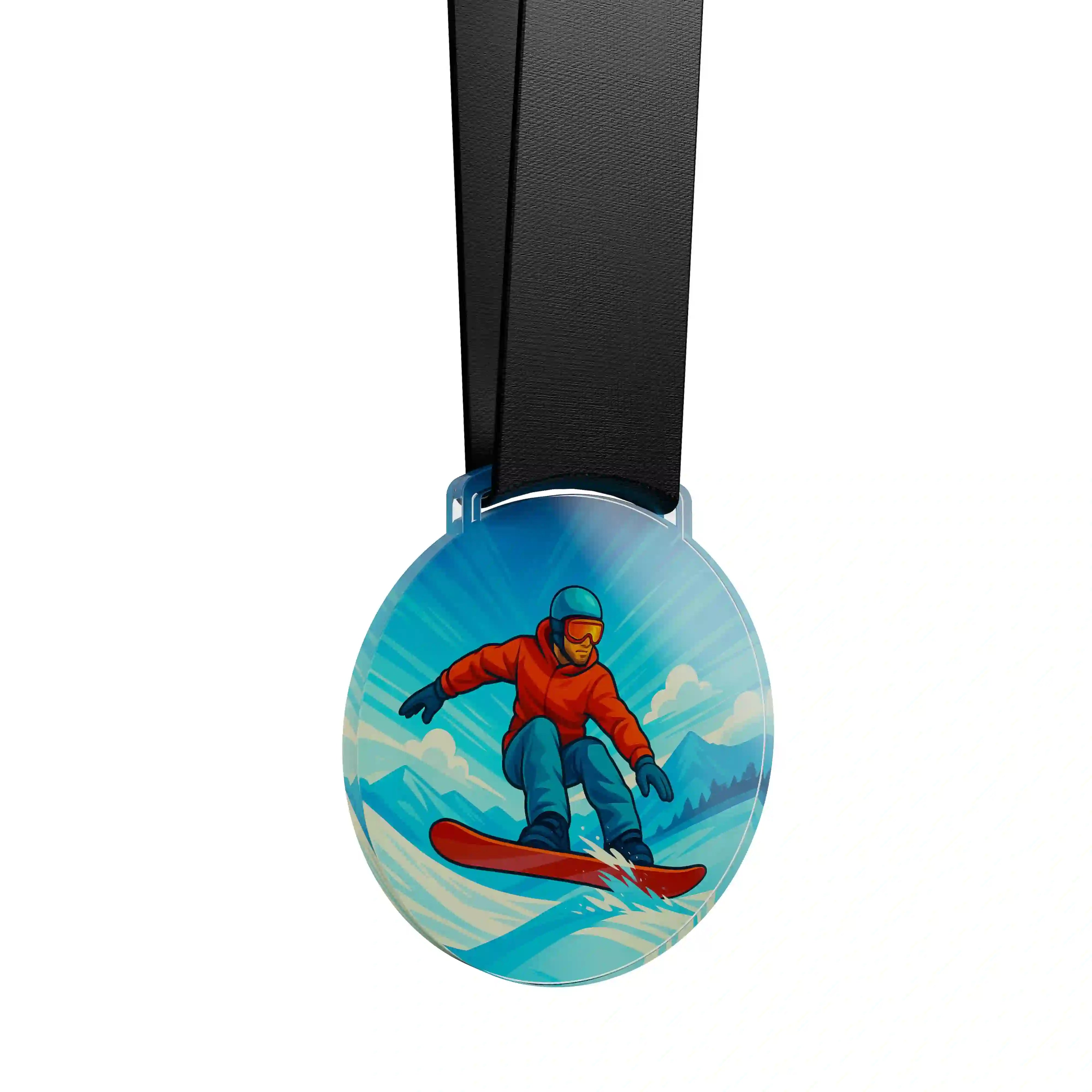 médaille acrylique d'un homme faisant du snowboard
