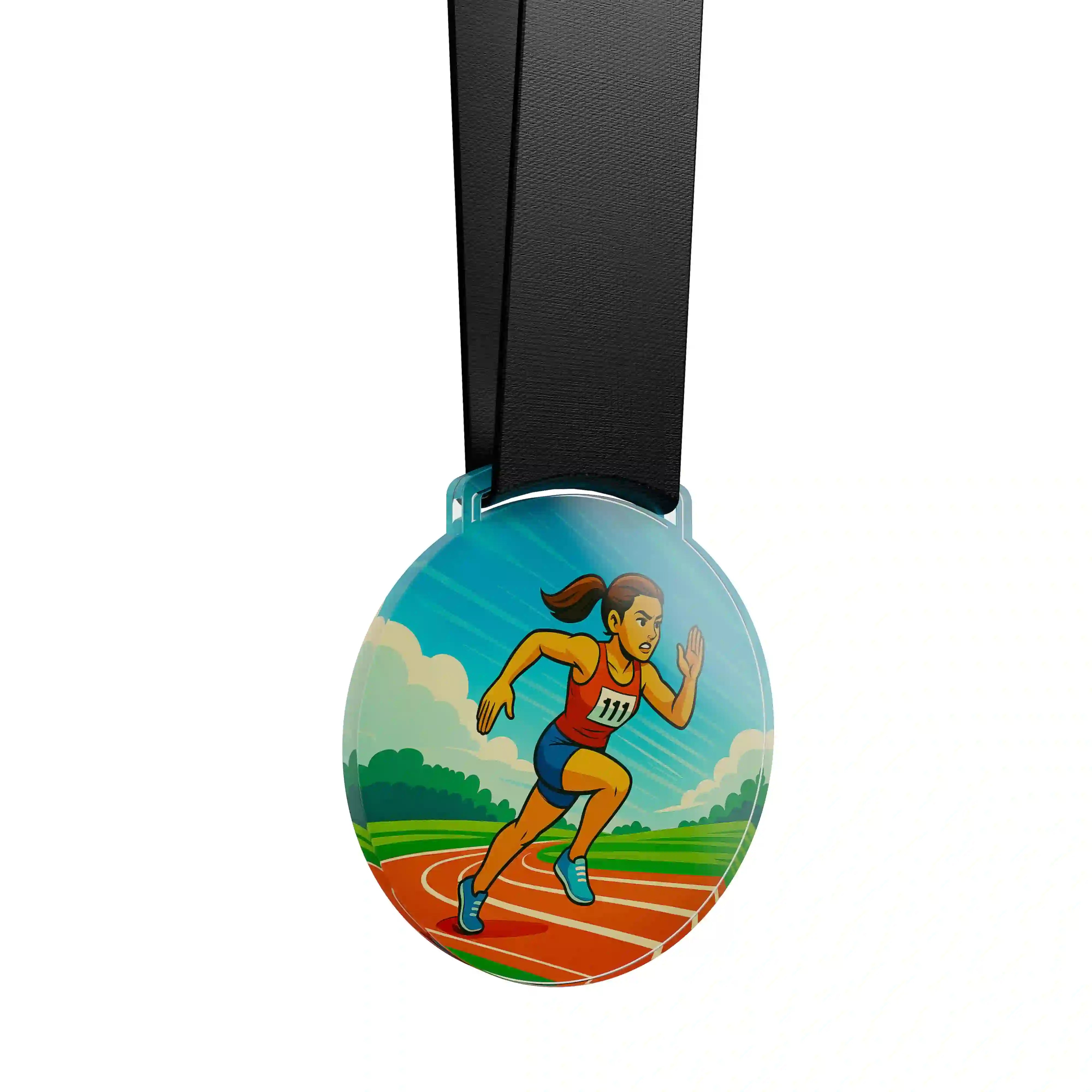 médaille acrylique d'une femme sprintant