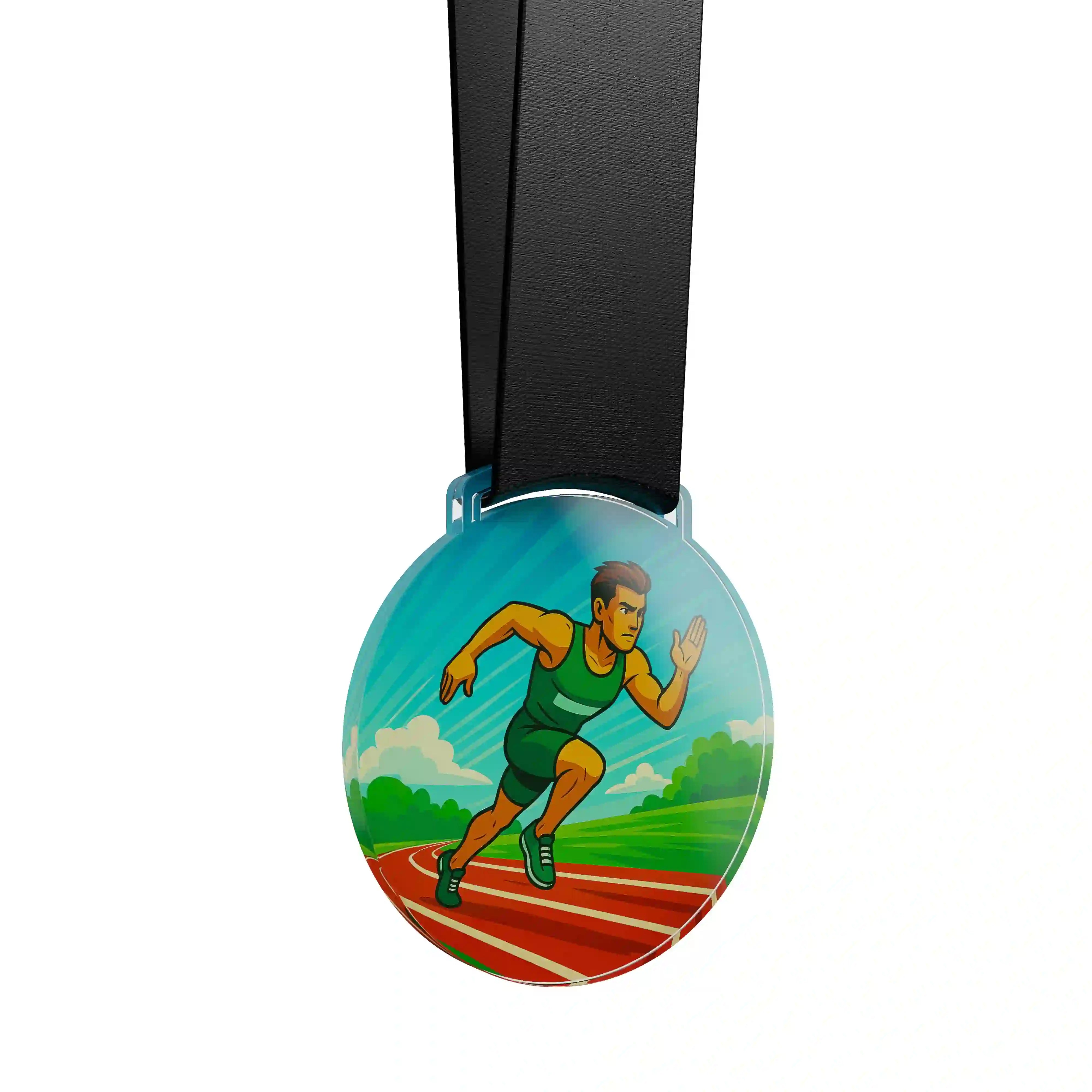 médaille acrylique d'un home sprintant 
