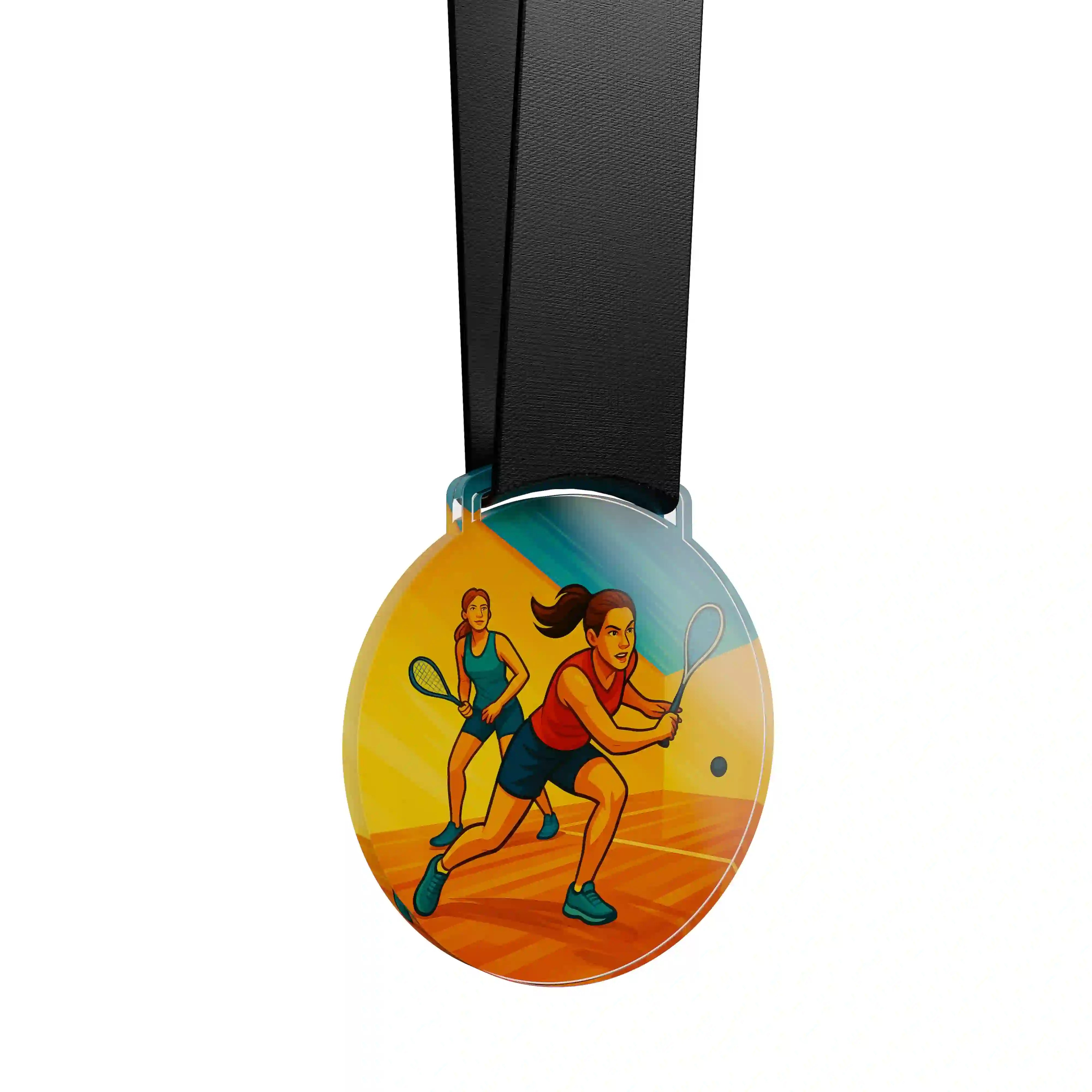 médaille acrylique d'un duo de femmes faisant du squash