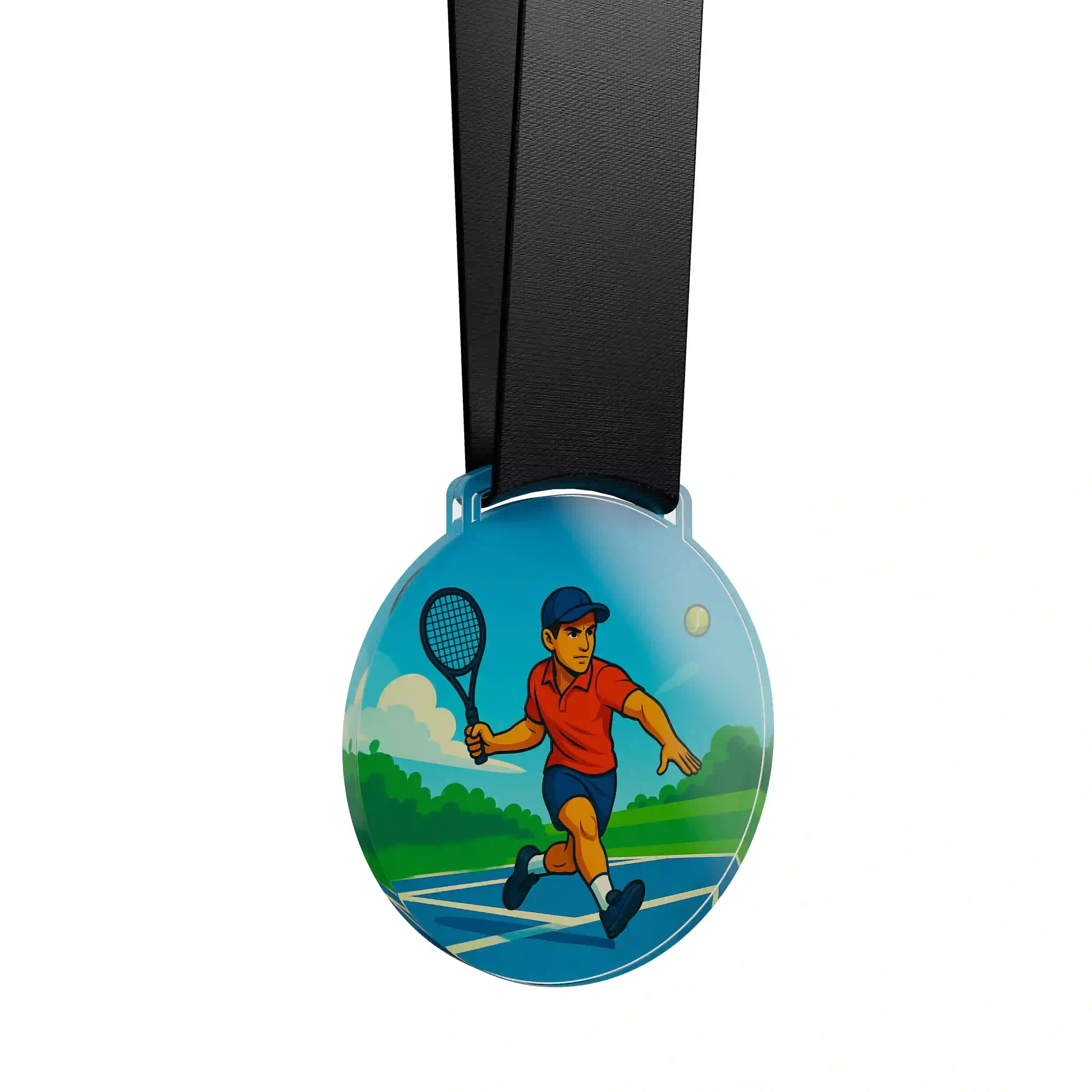 médaille acrylique d'un homme faisant du tennis