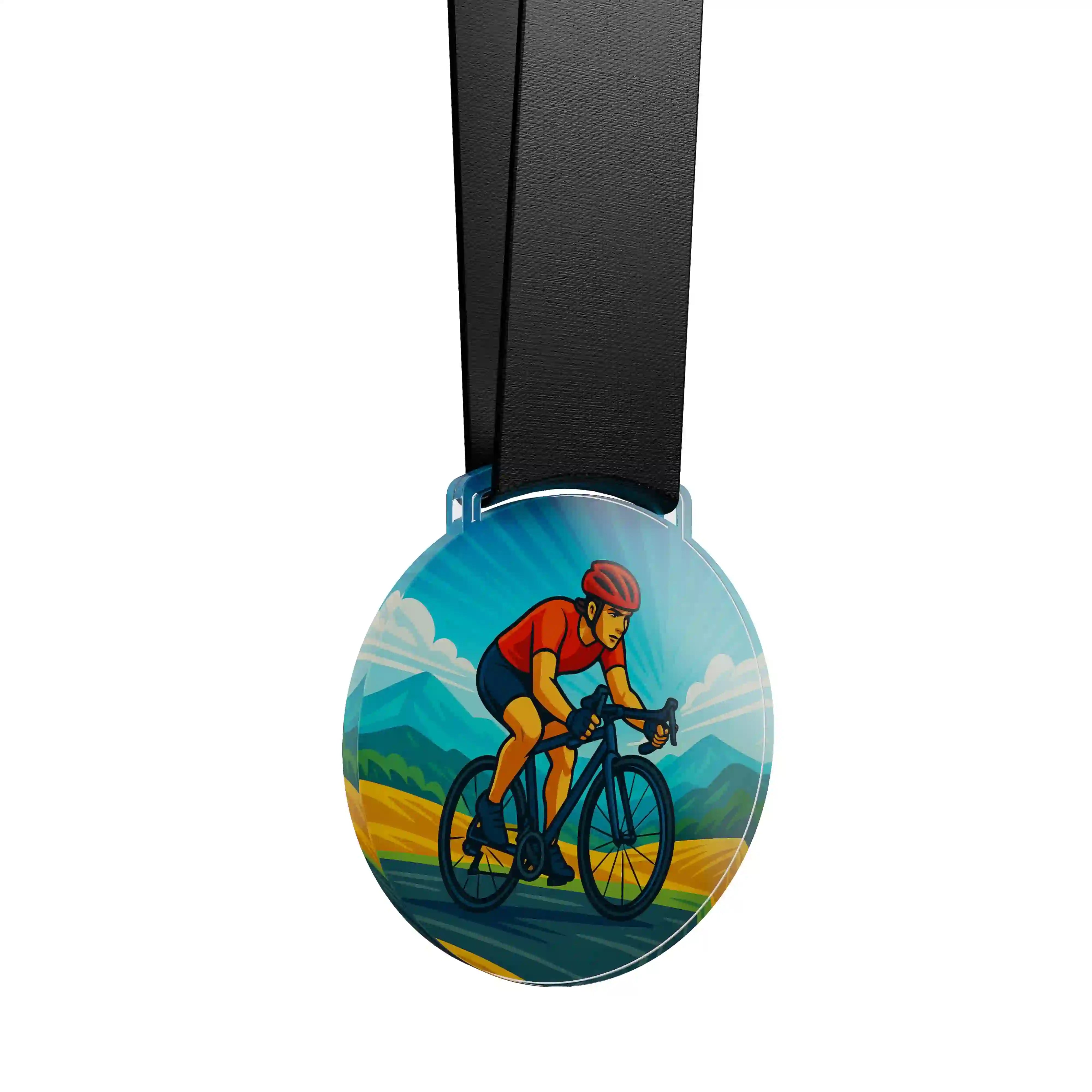 médaille acrylique d'une femme faisant du vélo de route