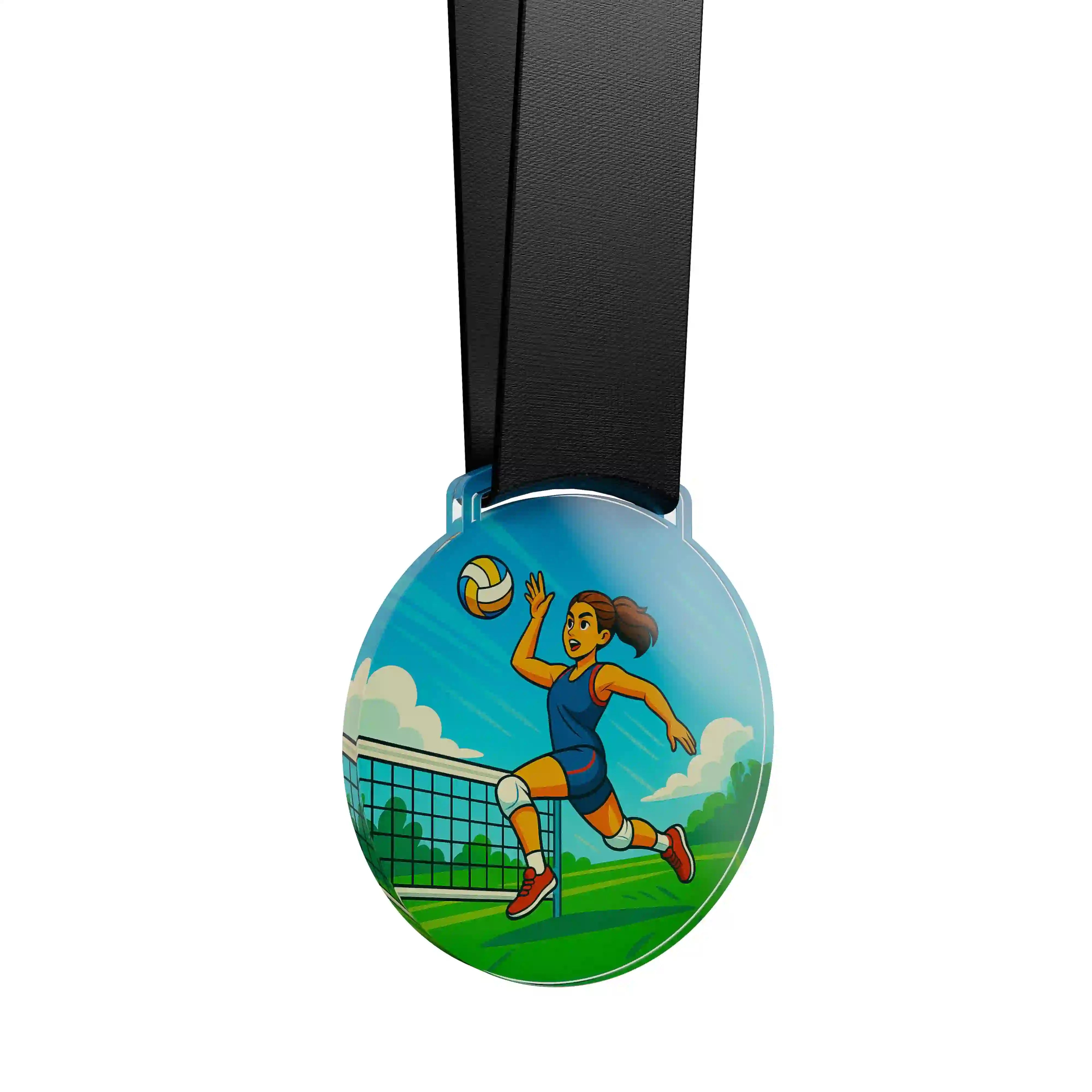 médaille acrylique d'une femme faisant du volley