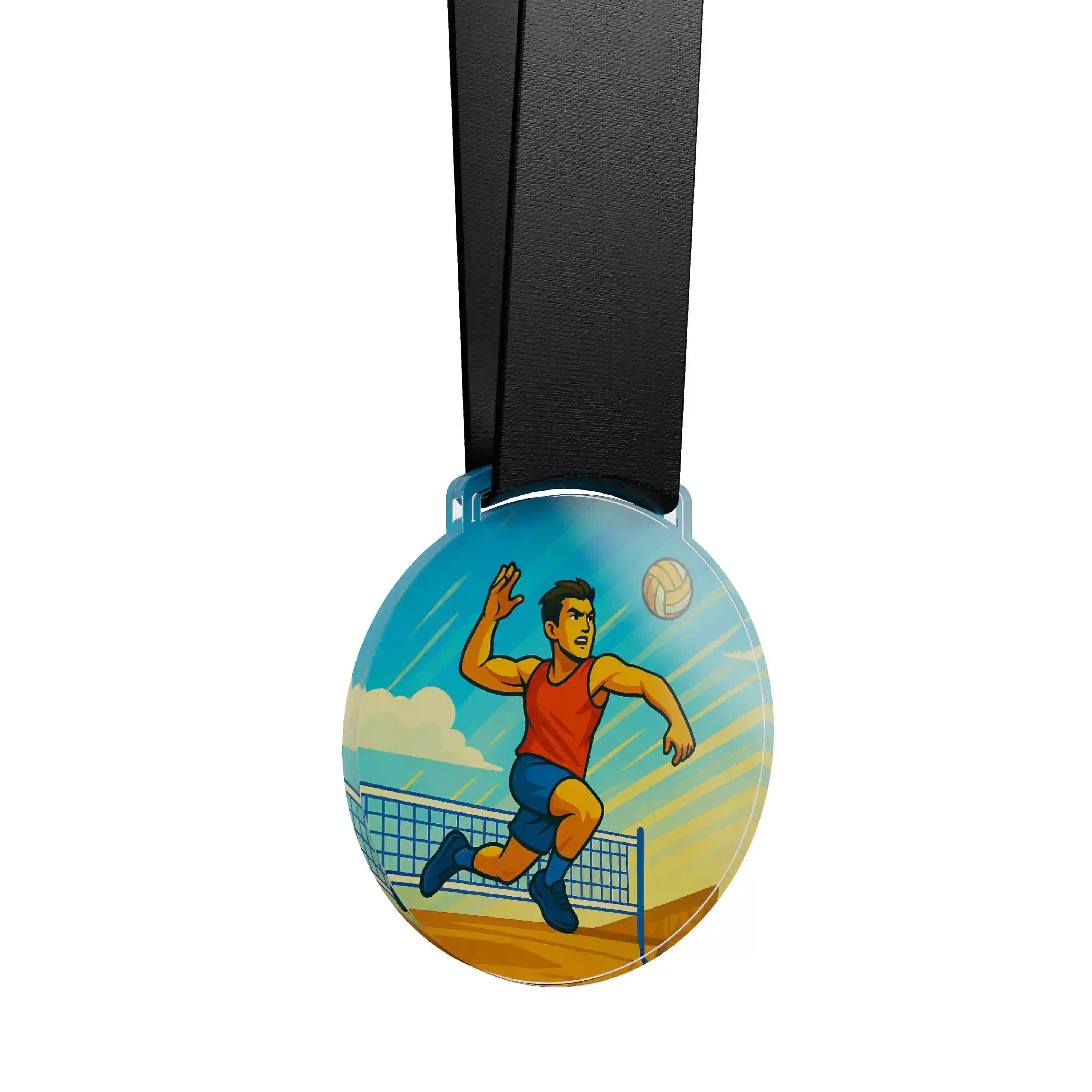 médaille acrylique d'un homme faisant du volley