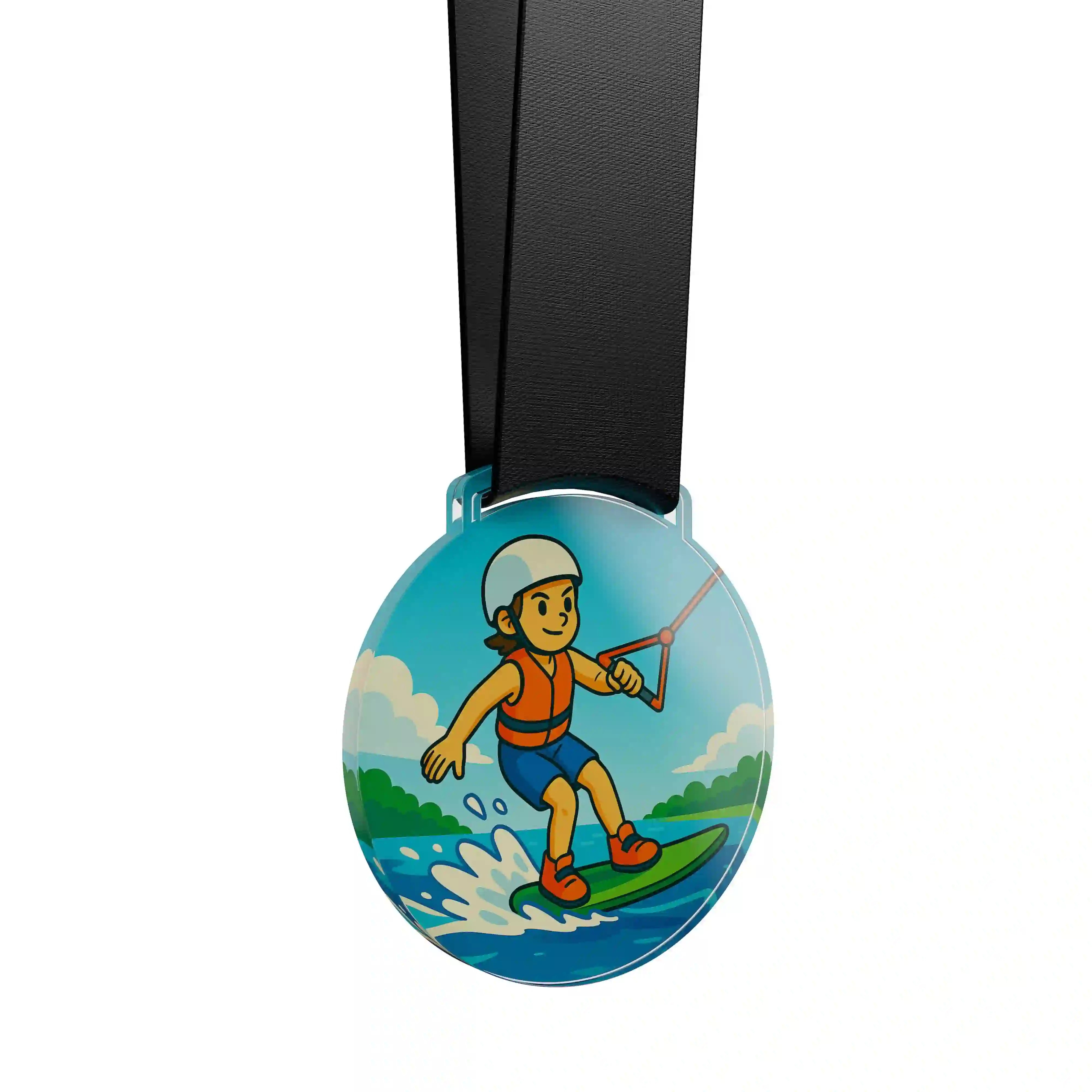 médaille acrylique d'un jeune garçon faisant du wakeboard