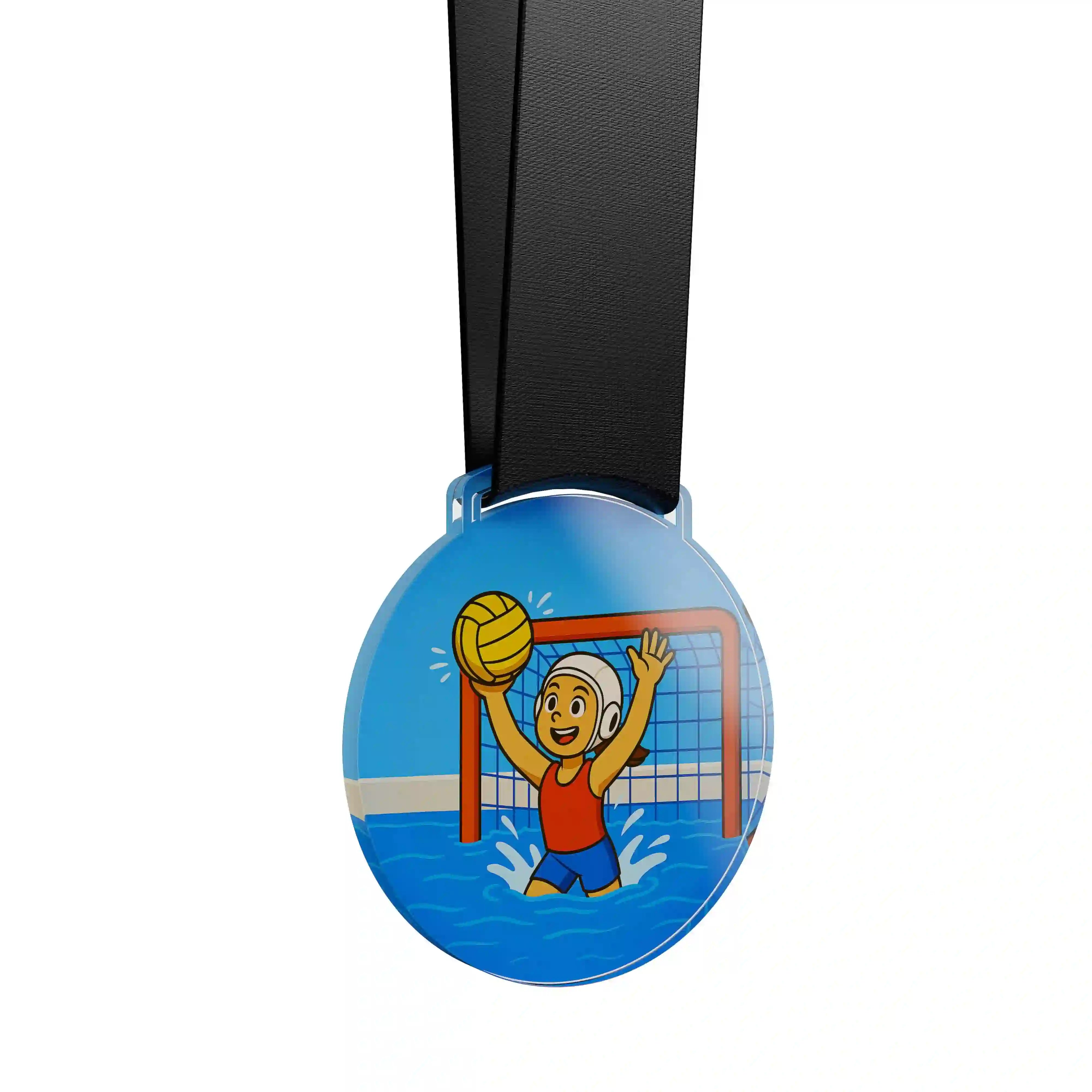 médaille acrylique d'une jeune fille faisant du water polo