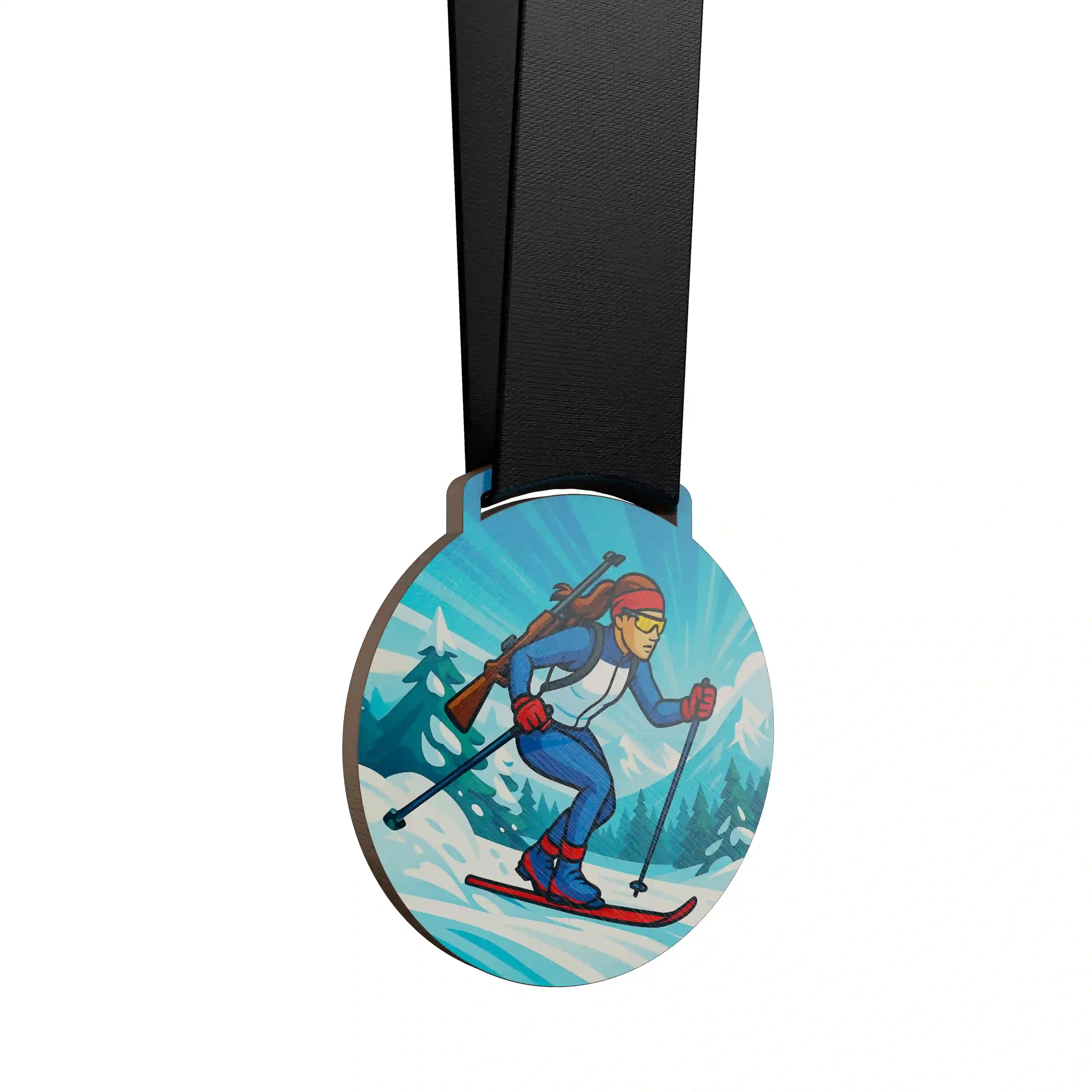 Femme faisant du biathlon en montagne