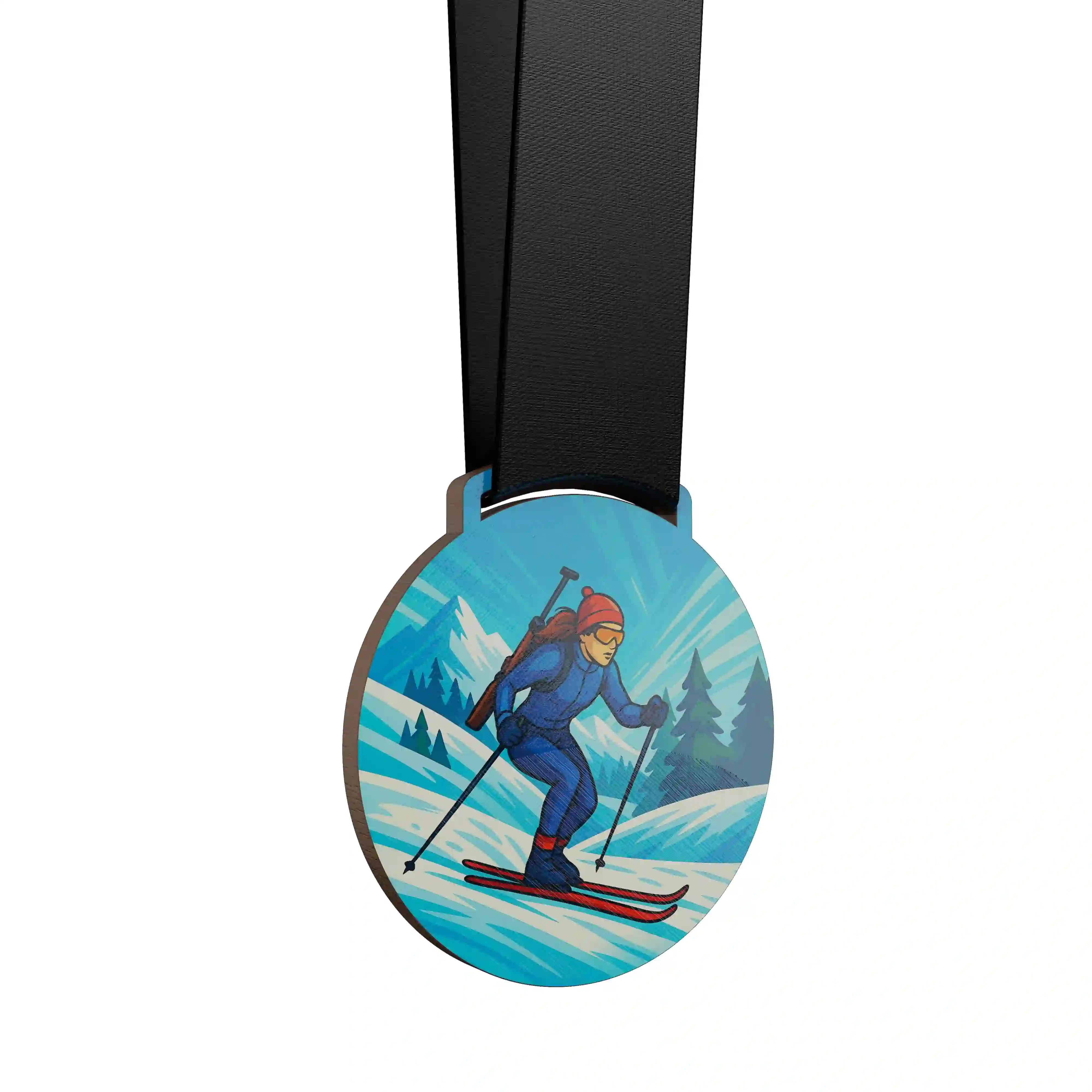 Femme faisant du biathlon en montagne