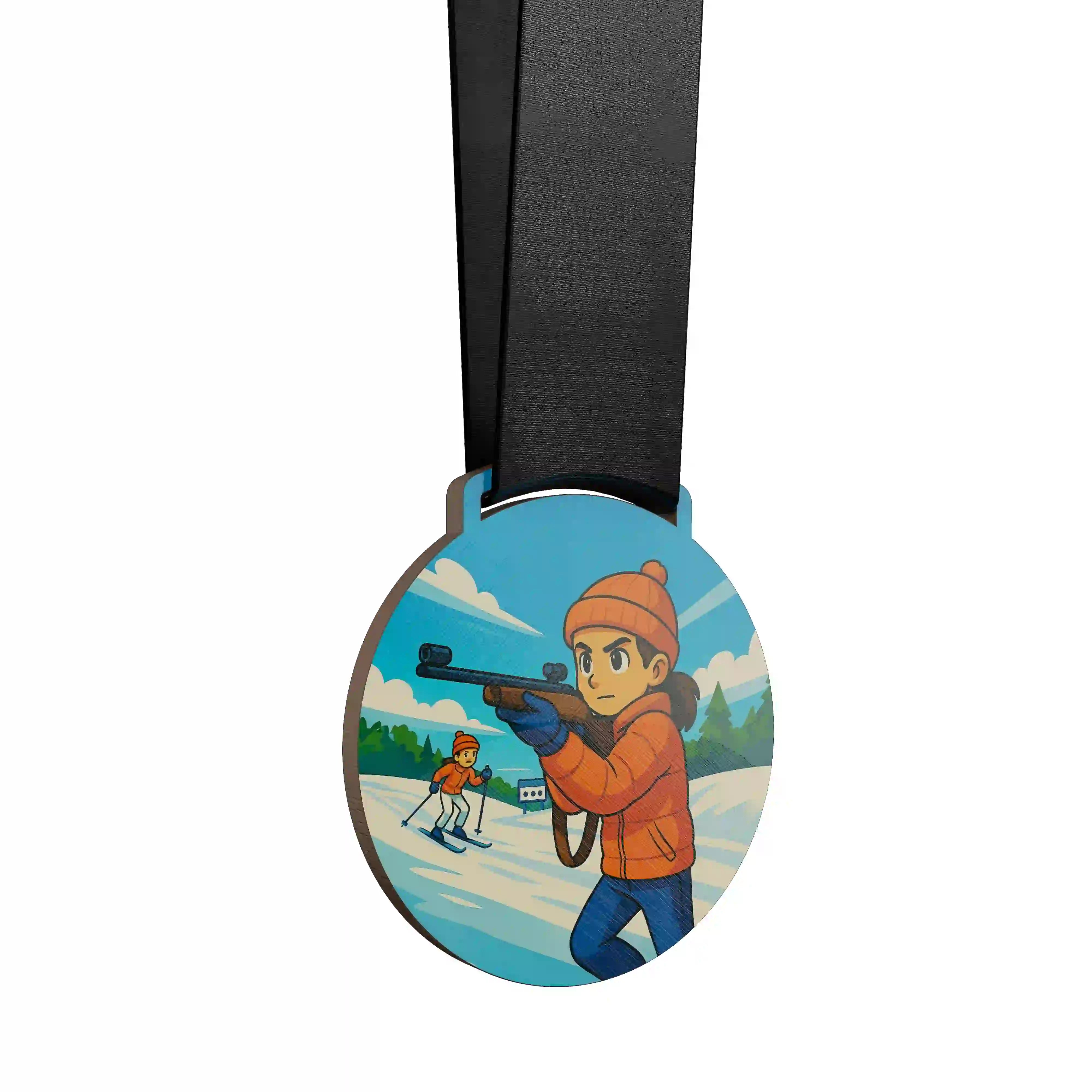 Deux enfants faisant du biathlon 