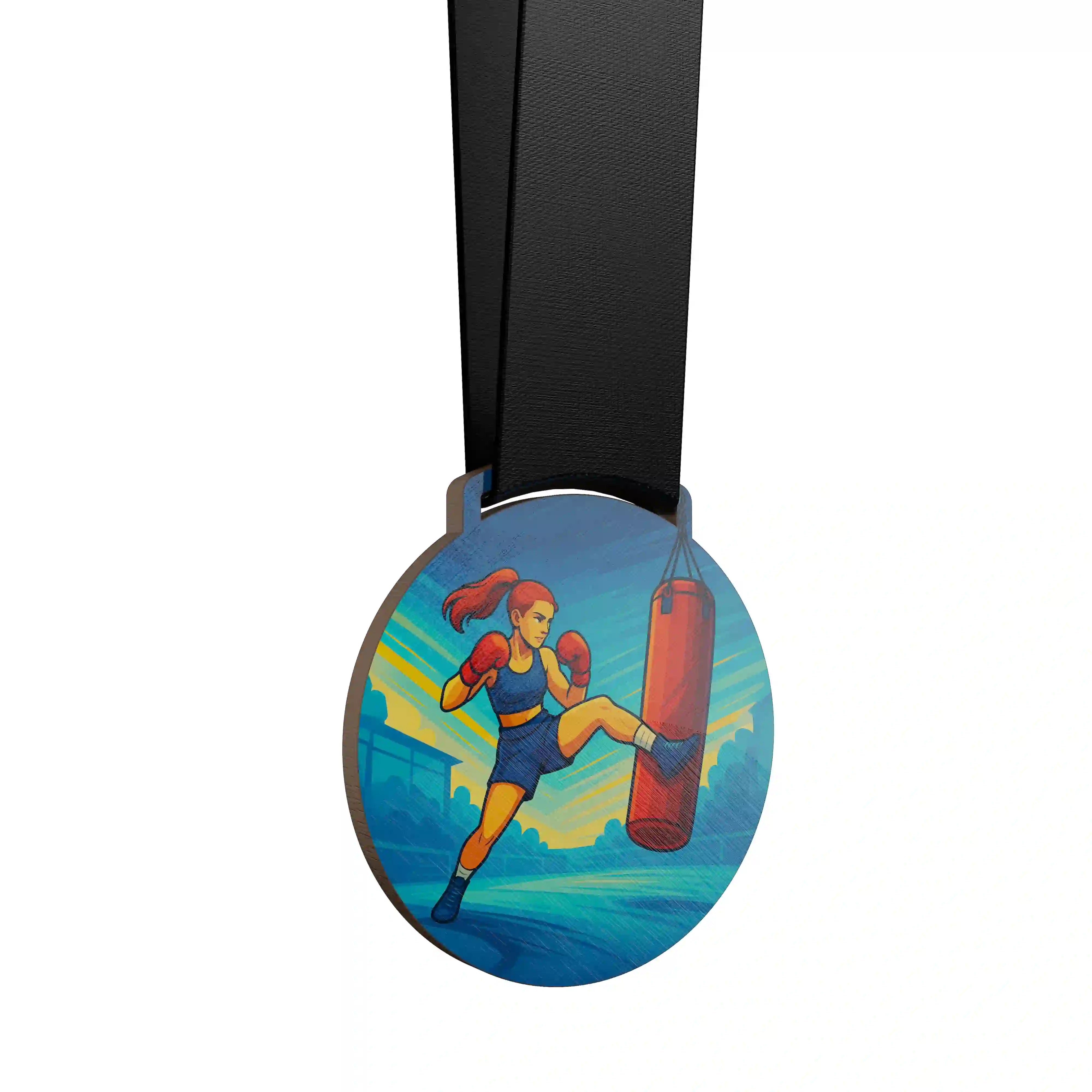 Boxeuse qui tape dans un sac de frappe