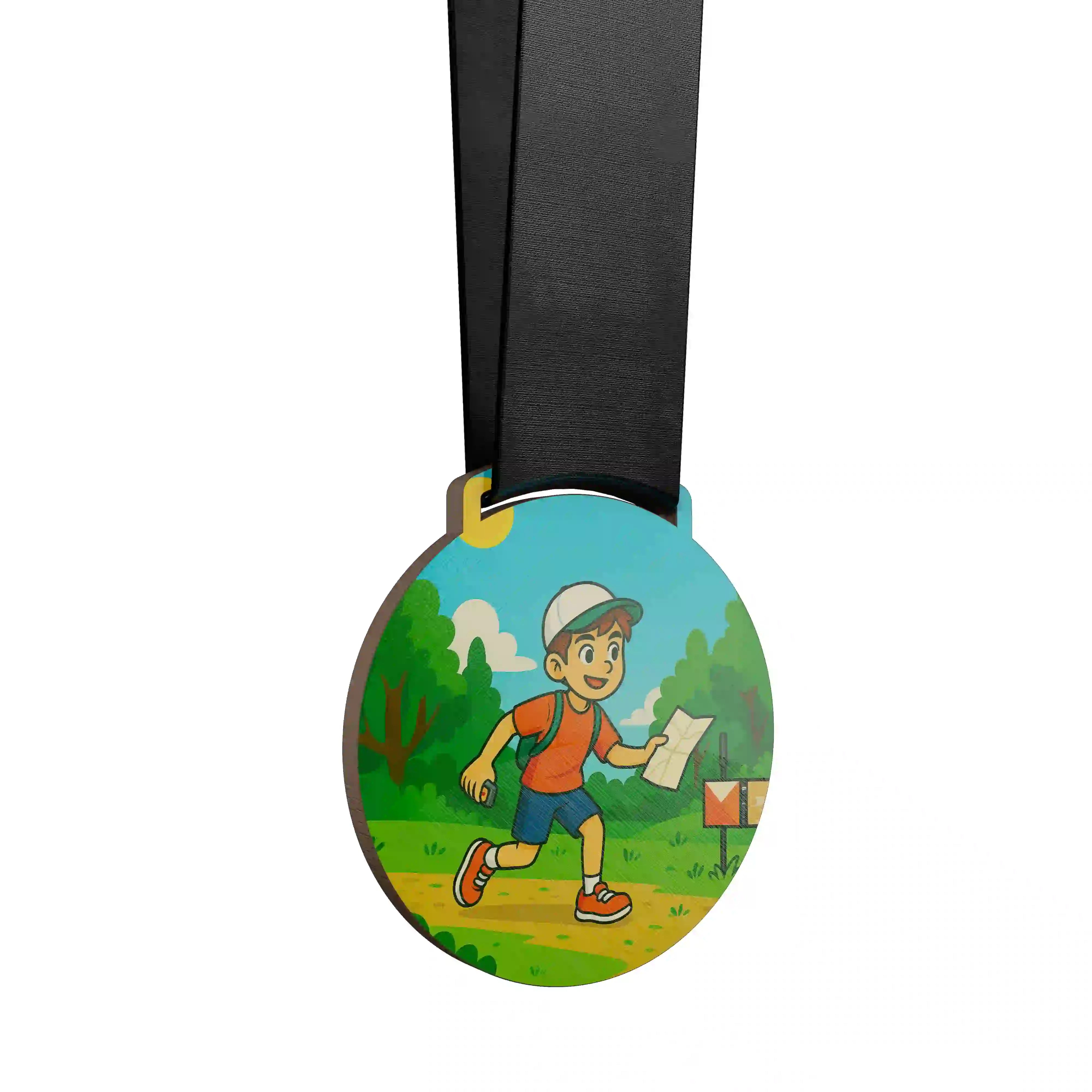 Petit garçon faisant une course d'orientation 