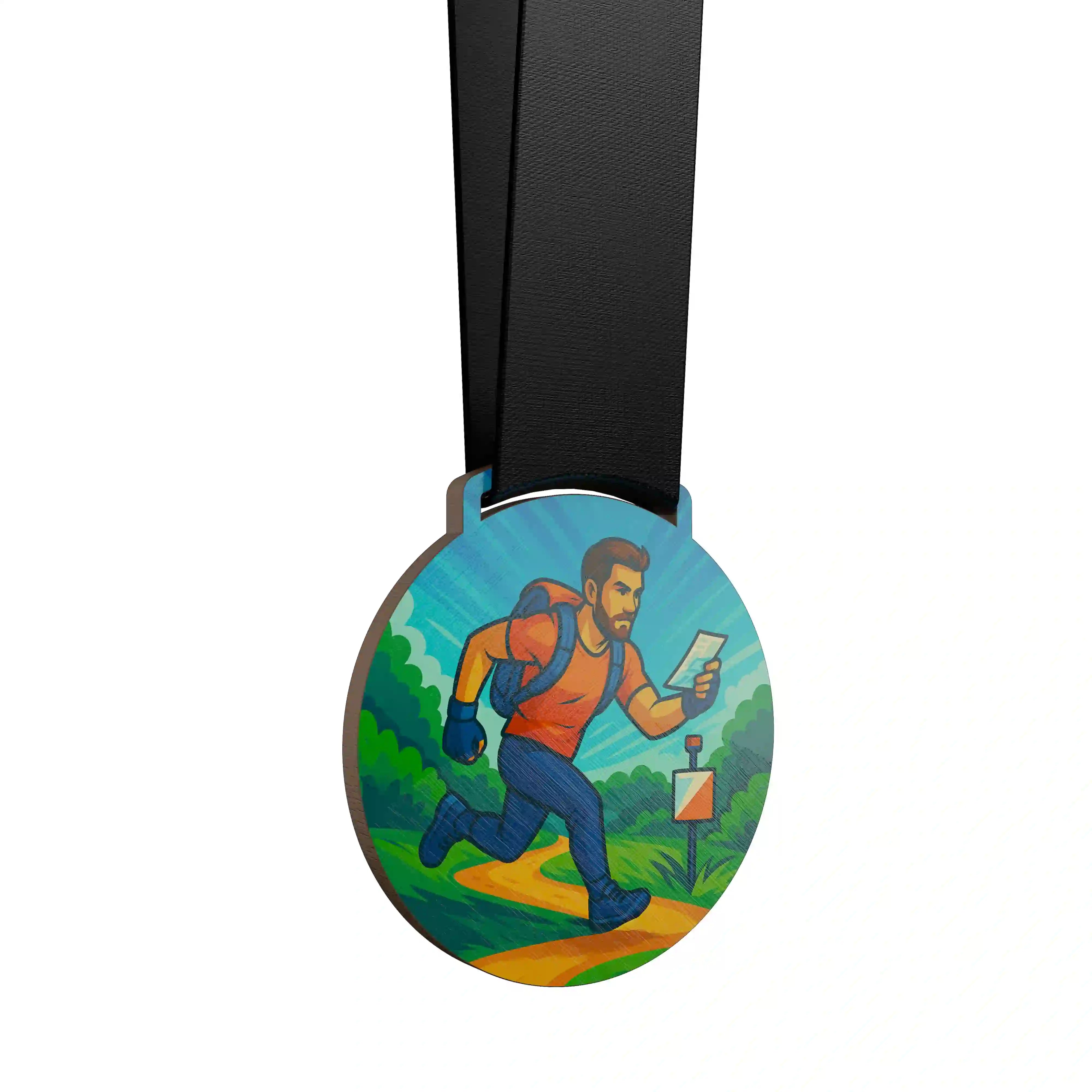 Homme faisant une course d'orientation 