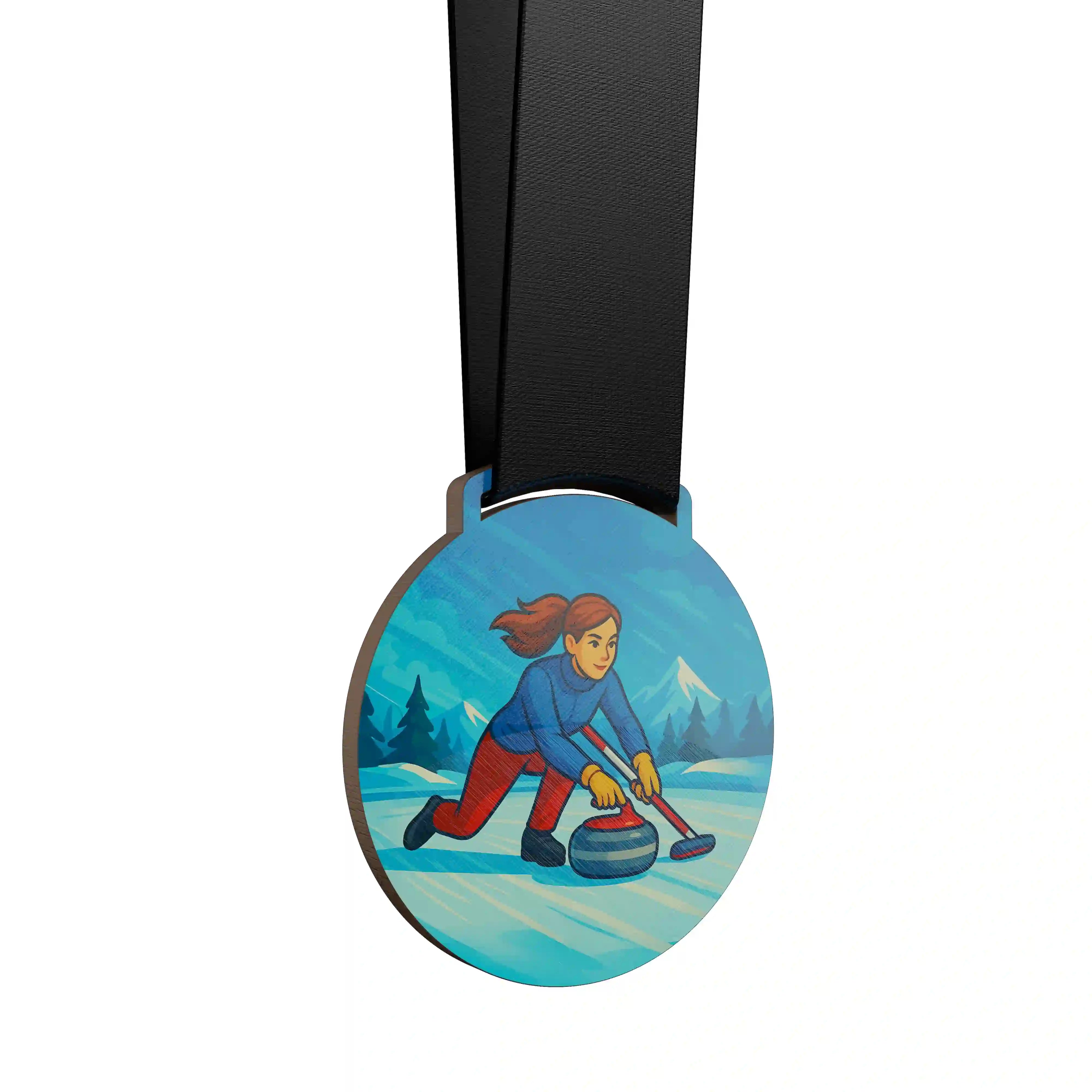 Femme jouant au curling sur glace.