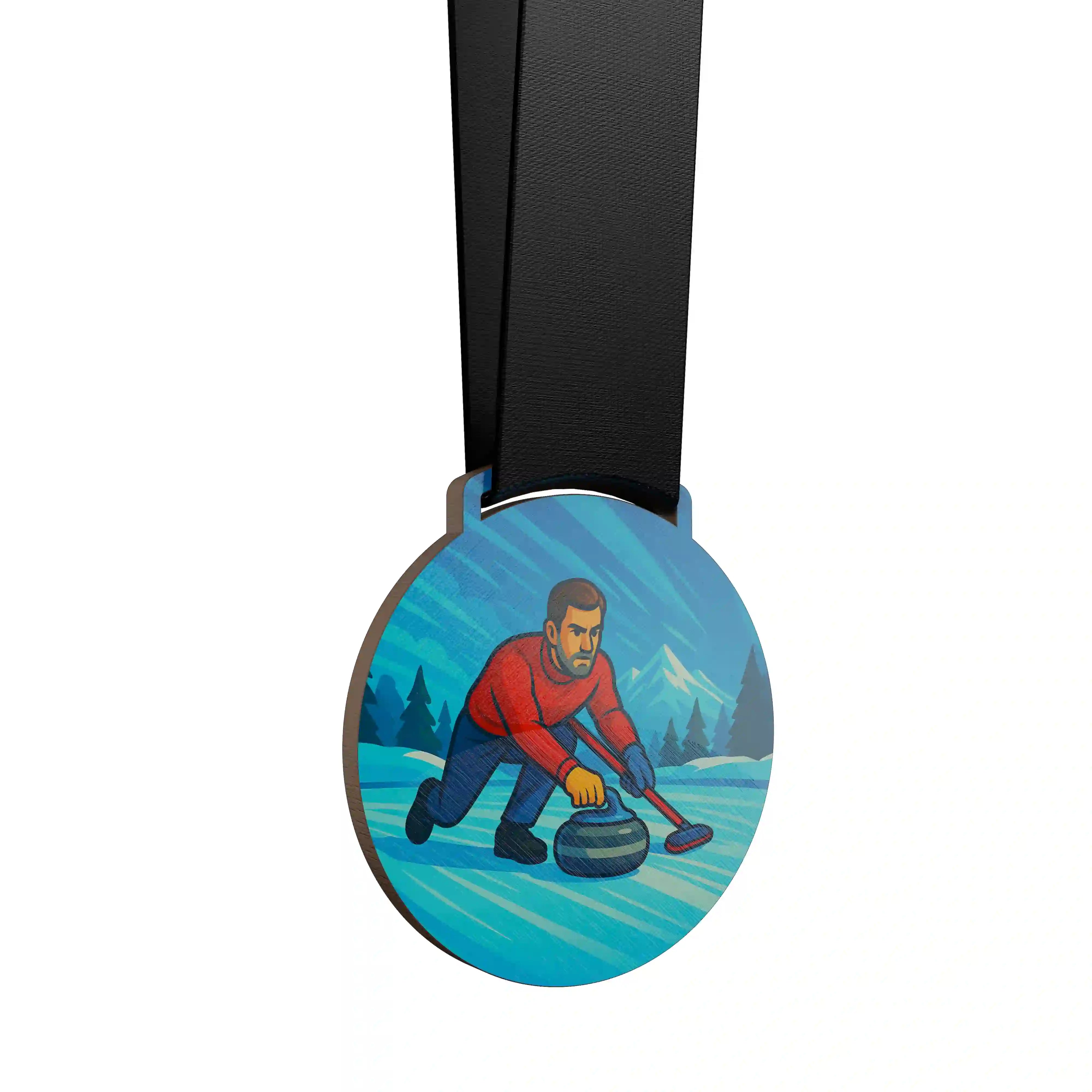 Homme faisant du curling sur glace.