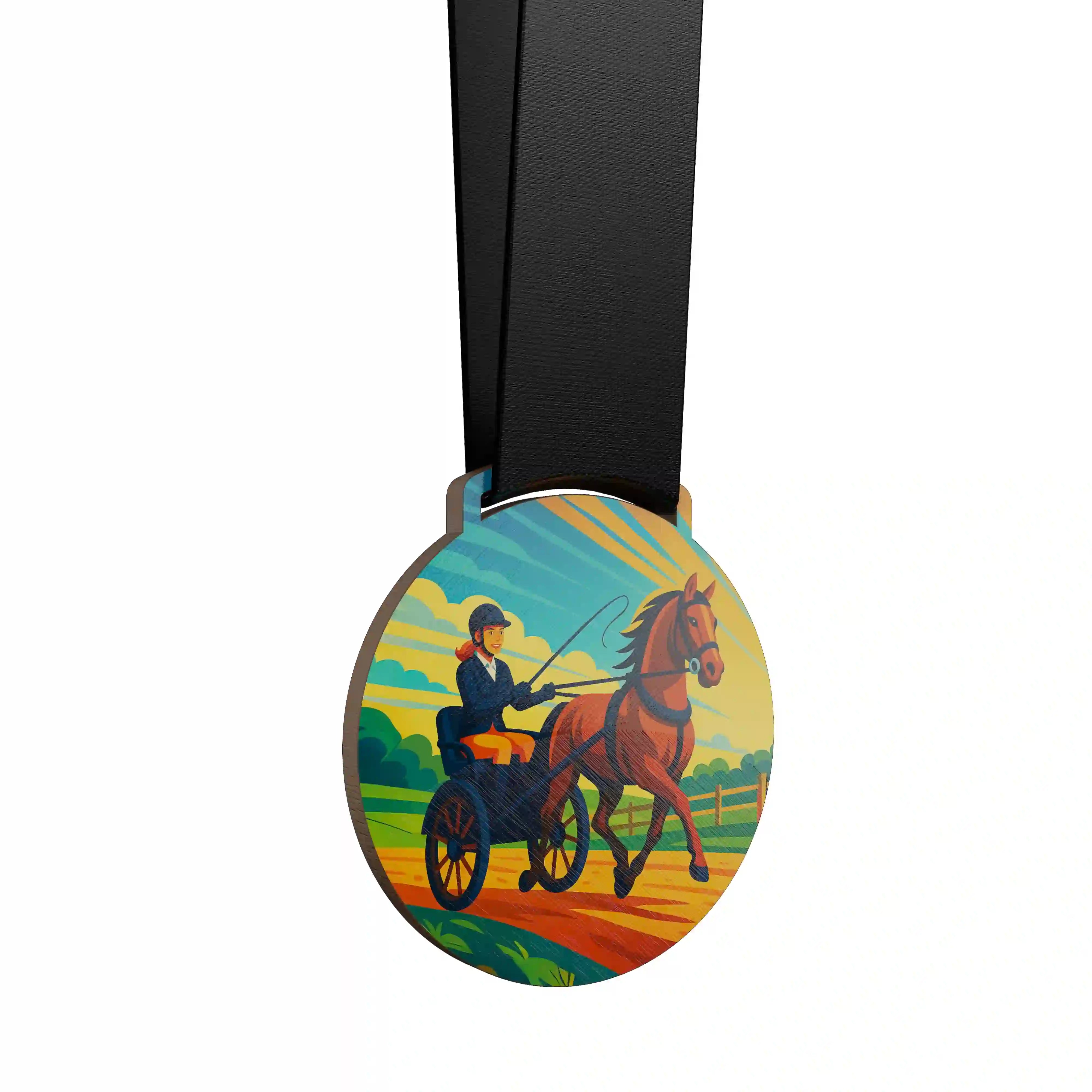 Femme en attelage avec un cheval au trot 