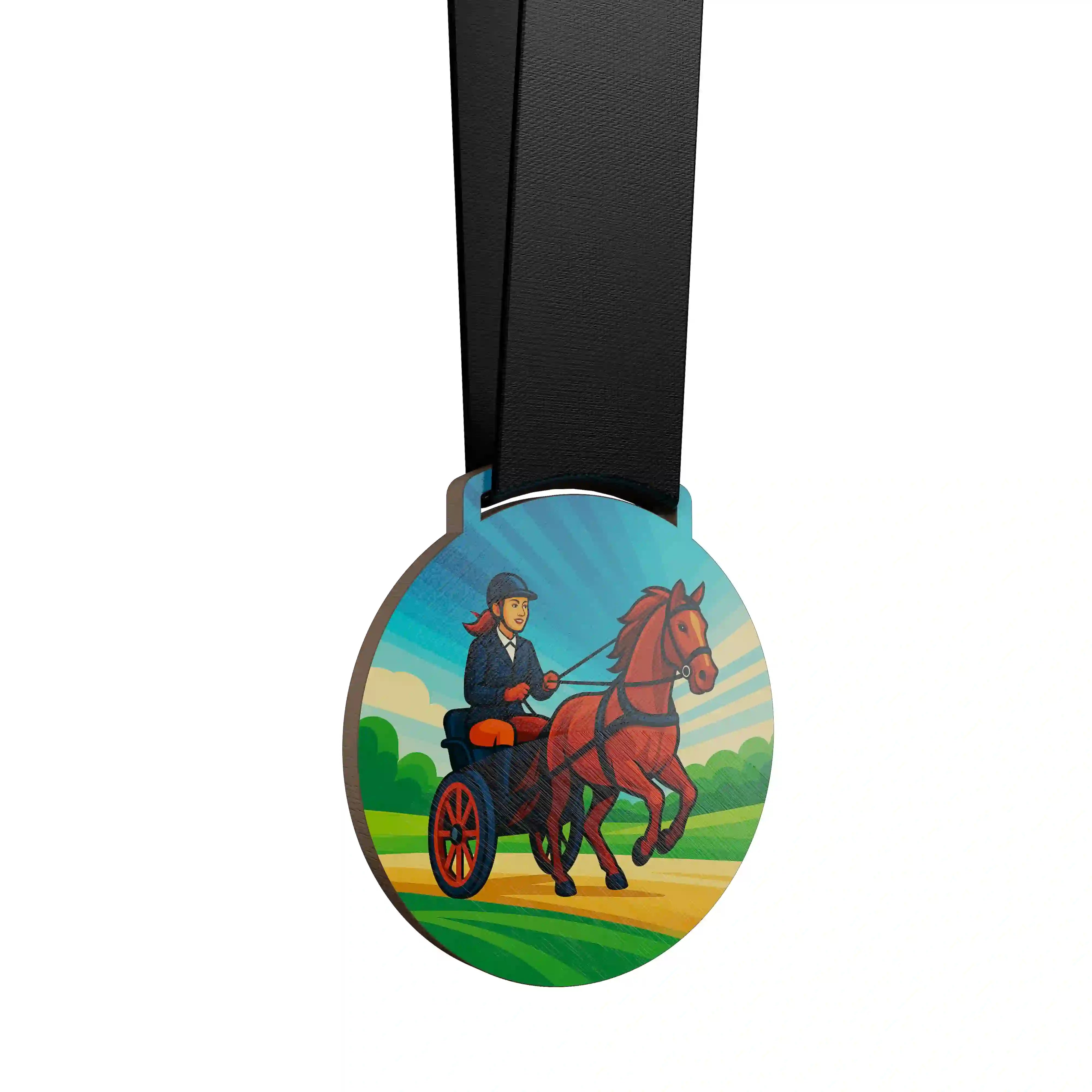 Femme conduisant un attelage équestre au trot 
