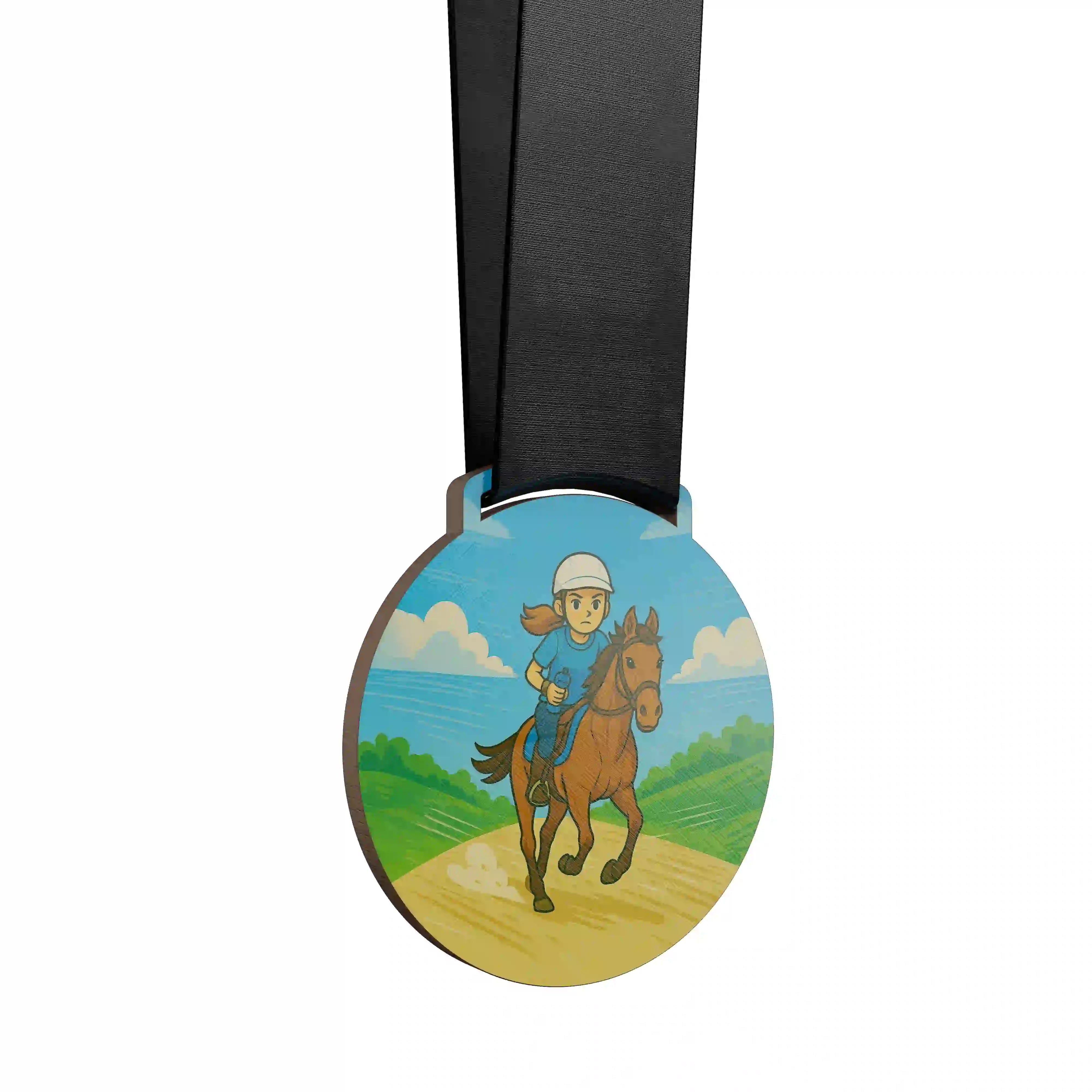 Jeune cavalière entrainant son cheval en endurance.
